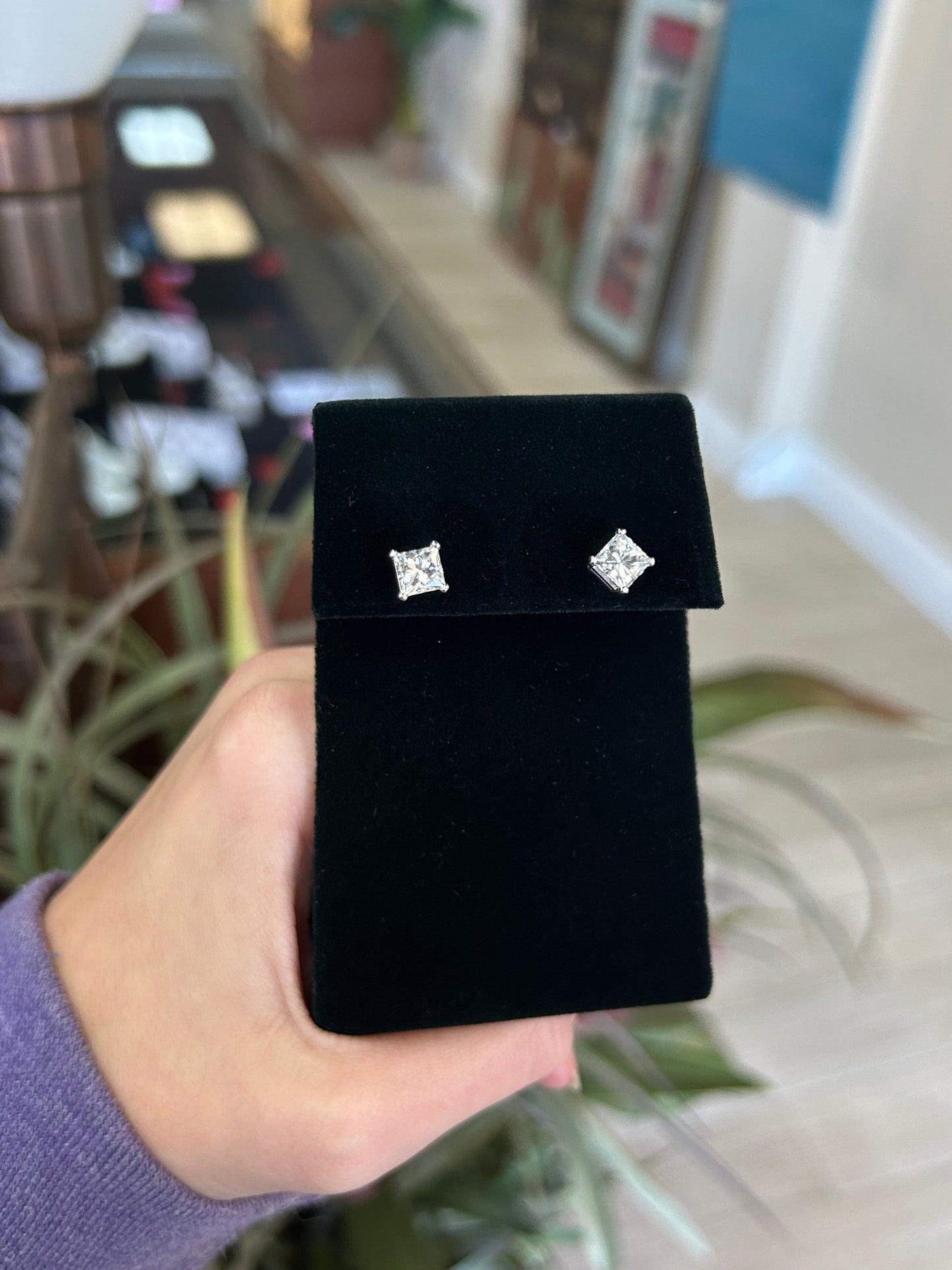 Princess Cut Diamond Earring Studs 2.04CTW