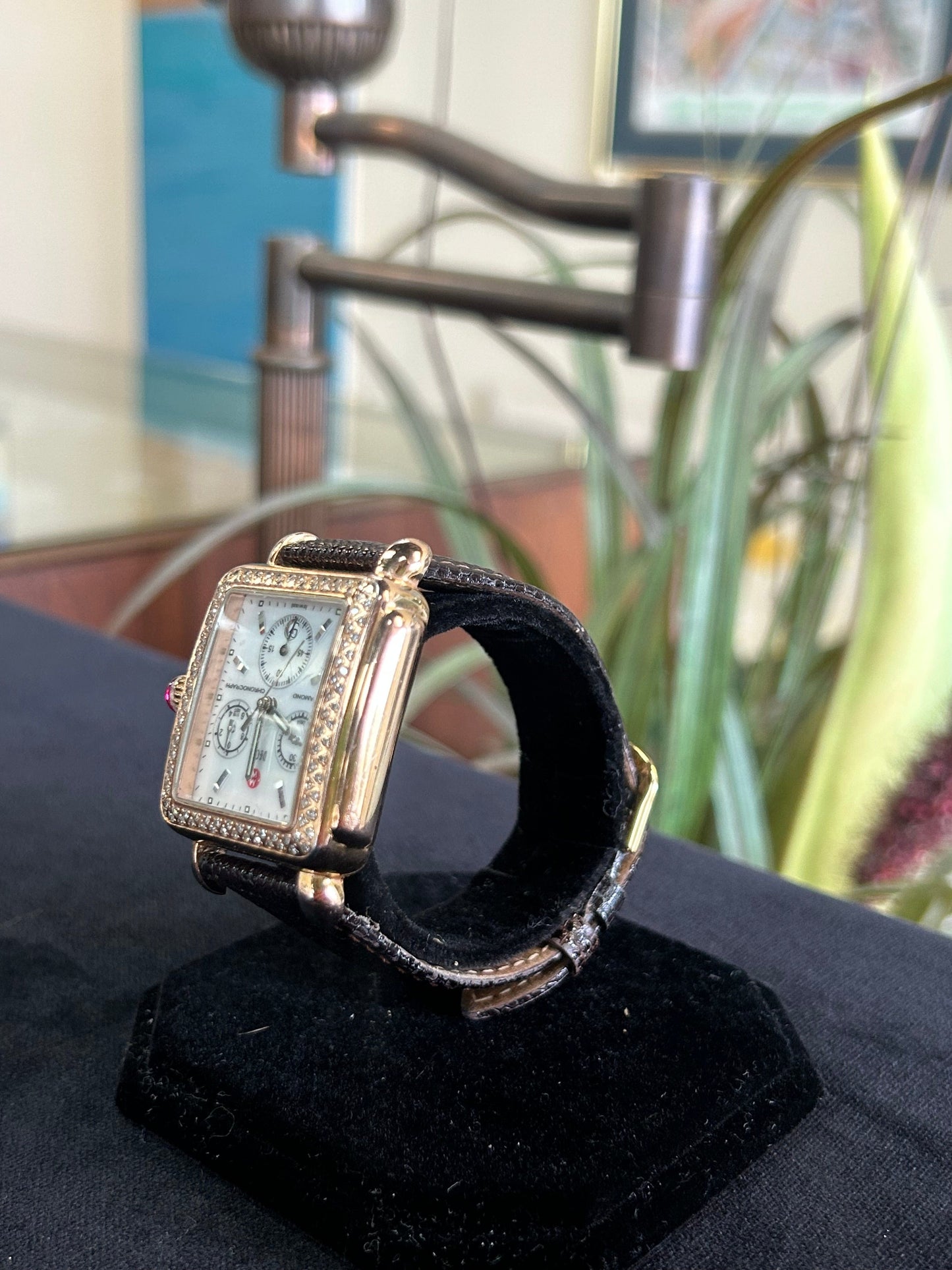 Michelle Art Deco Ladies Watch Rose Gold Brown Leather Band