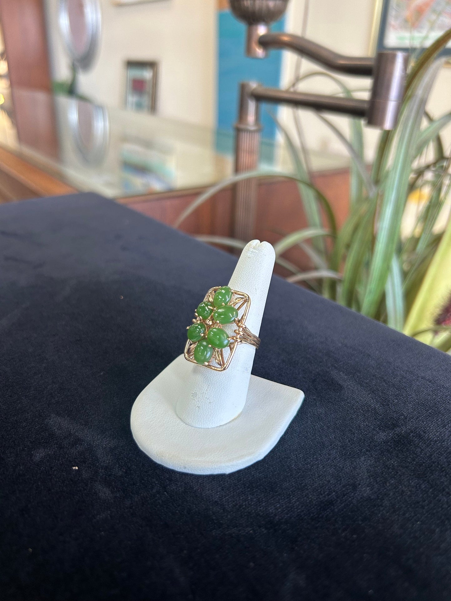 Six Jade Stone Unique Yellow Gold Ring