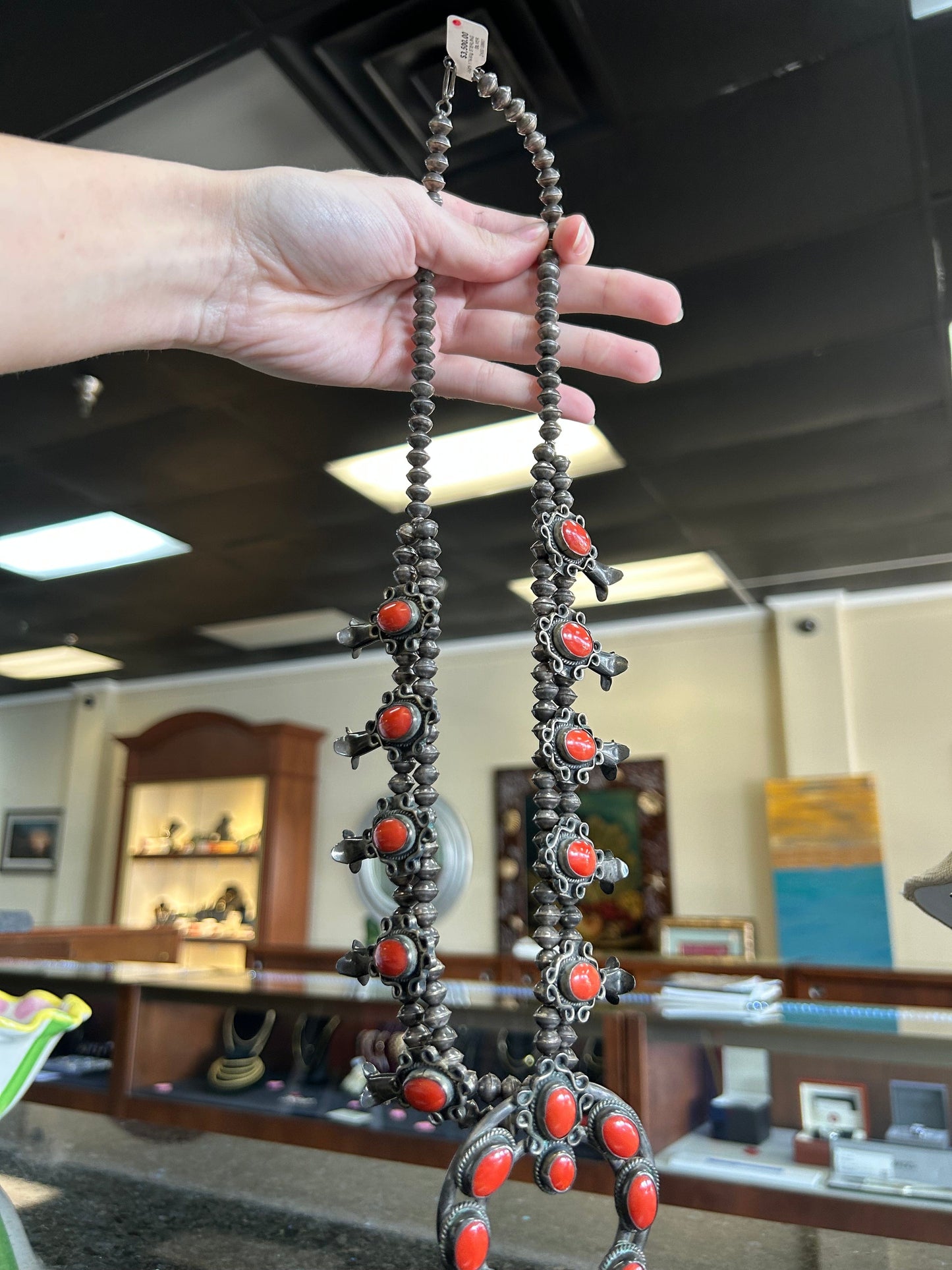 Coral and Sterling Silver Squash Blossom