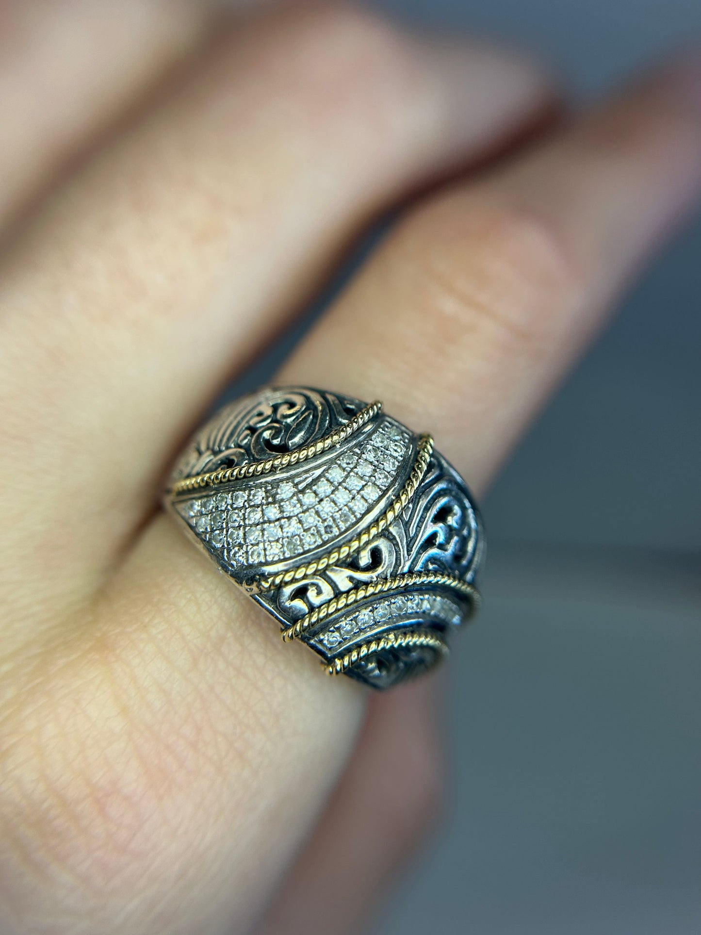 Balissima Sterling 18k Gold 0.25ct Diamond Ribbon Statement Ring