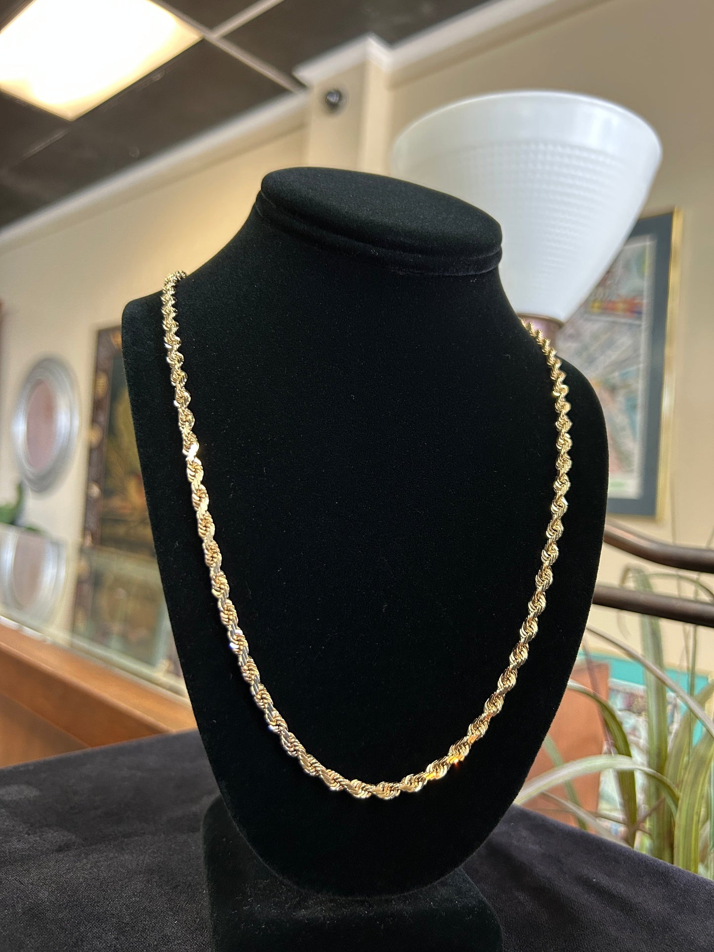 24 inch 3.6mm Solid Yellow Gold Rope Chain 14kt