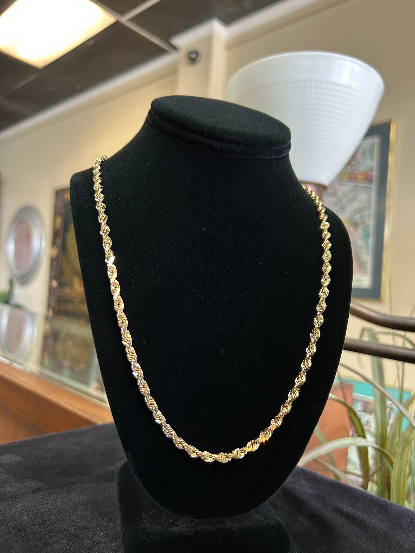 24 inch 3.6mm Solid Yellow Gold Rope Chain 14kt