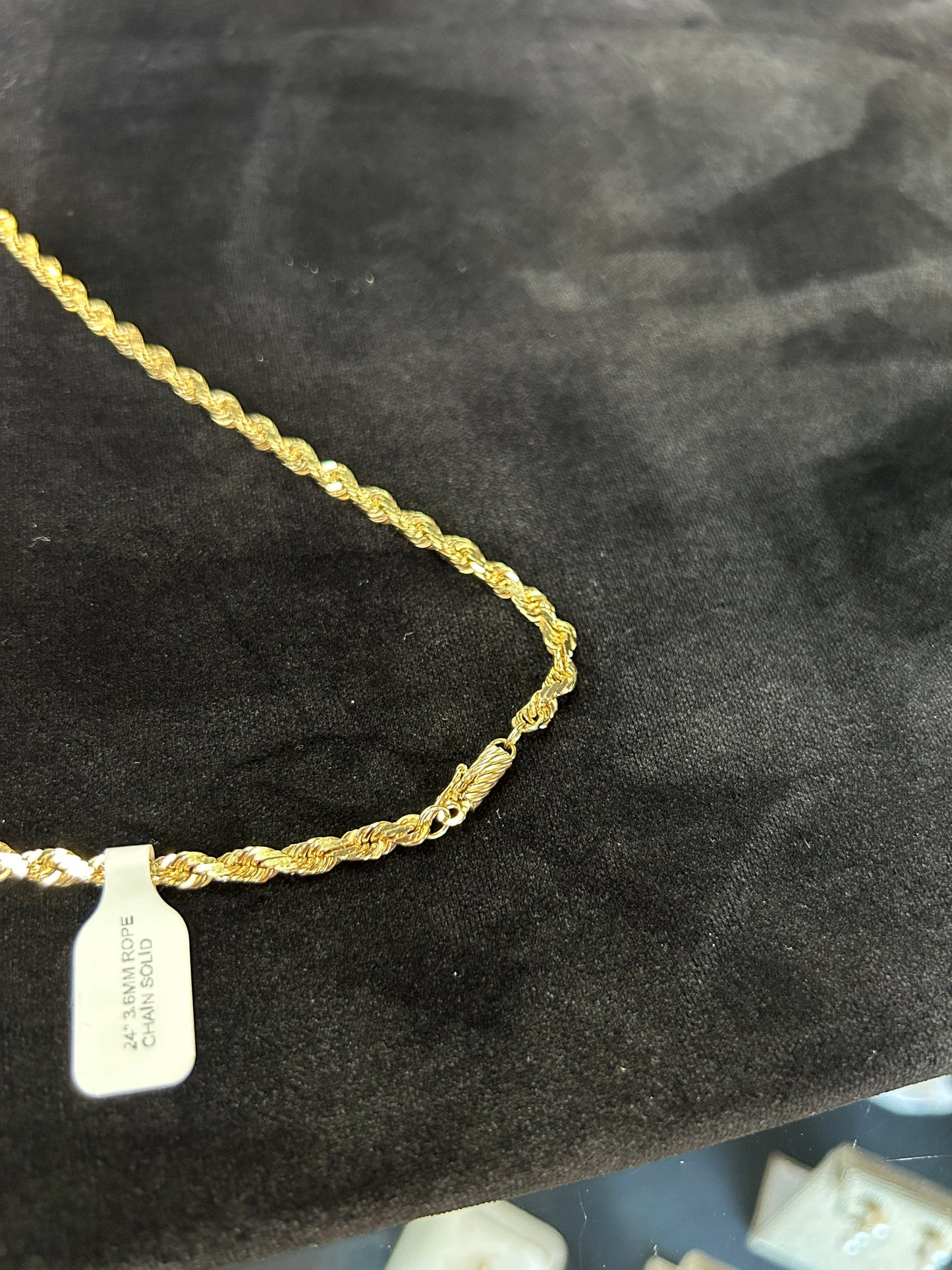 24 inch 3.6mm Solid Yellow Gold Rope Chain 14kt