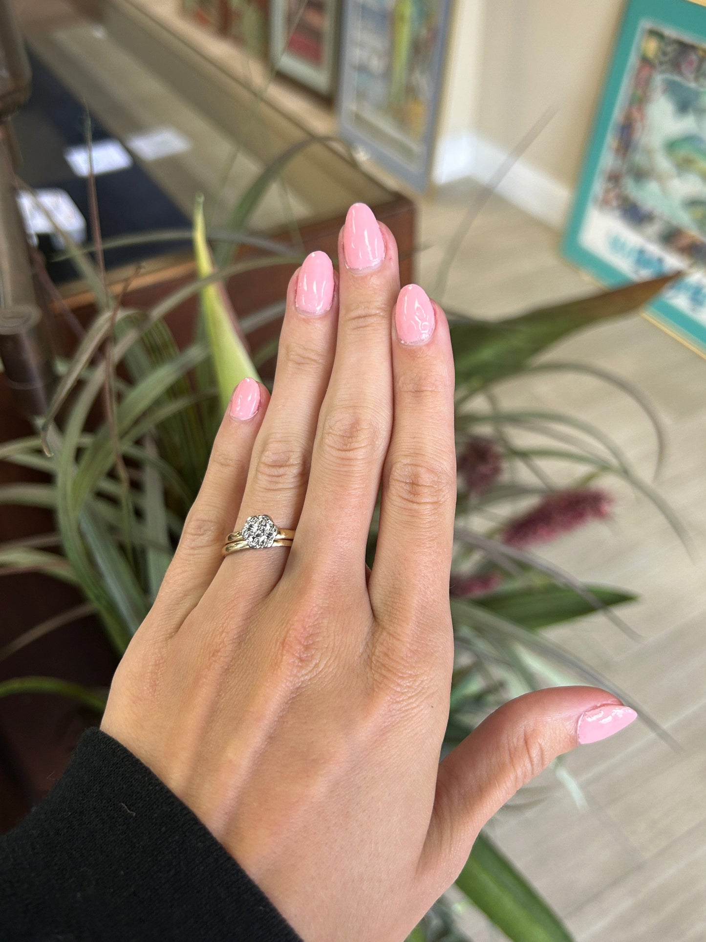 Flower Diamond Cluster Ring with Matching Band Yellow Gold