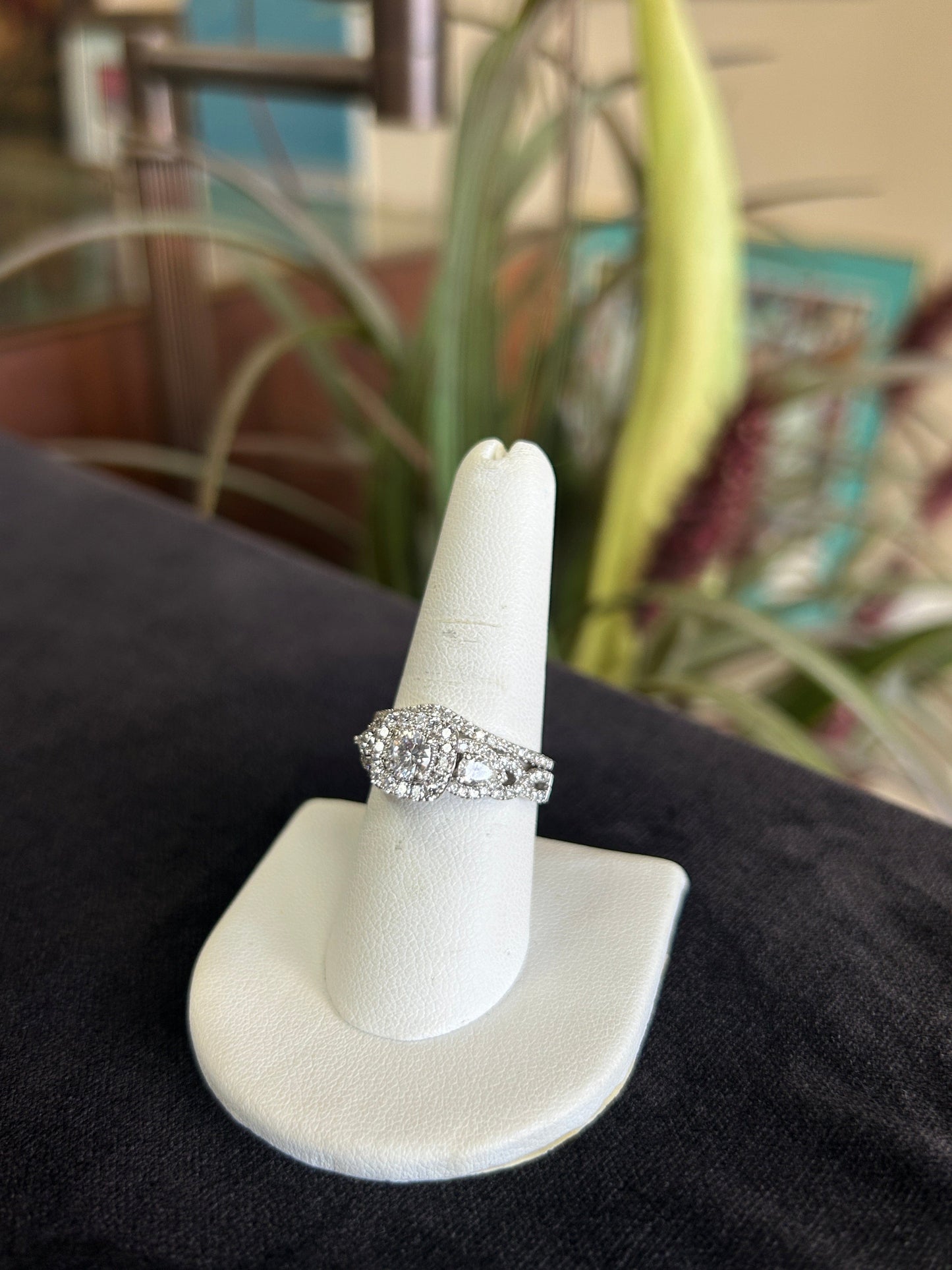 Round Cut Brilliant Cut Center Stone with Cluster Halo Diamond Engagement Ring