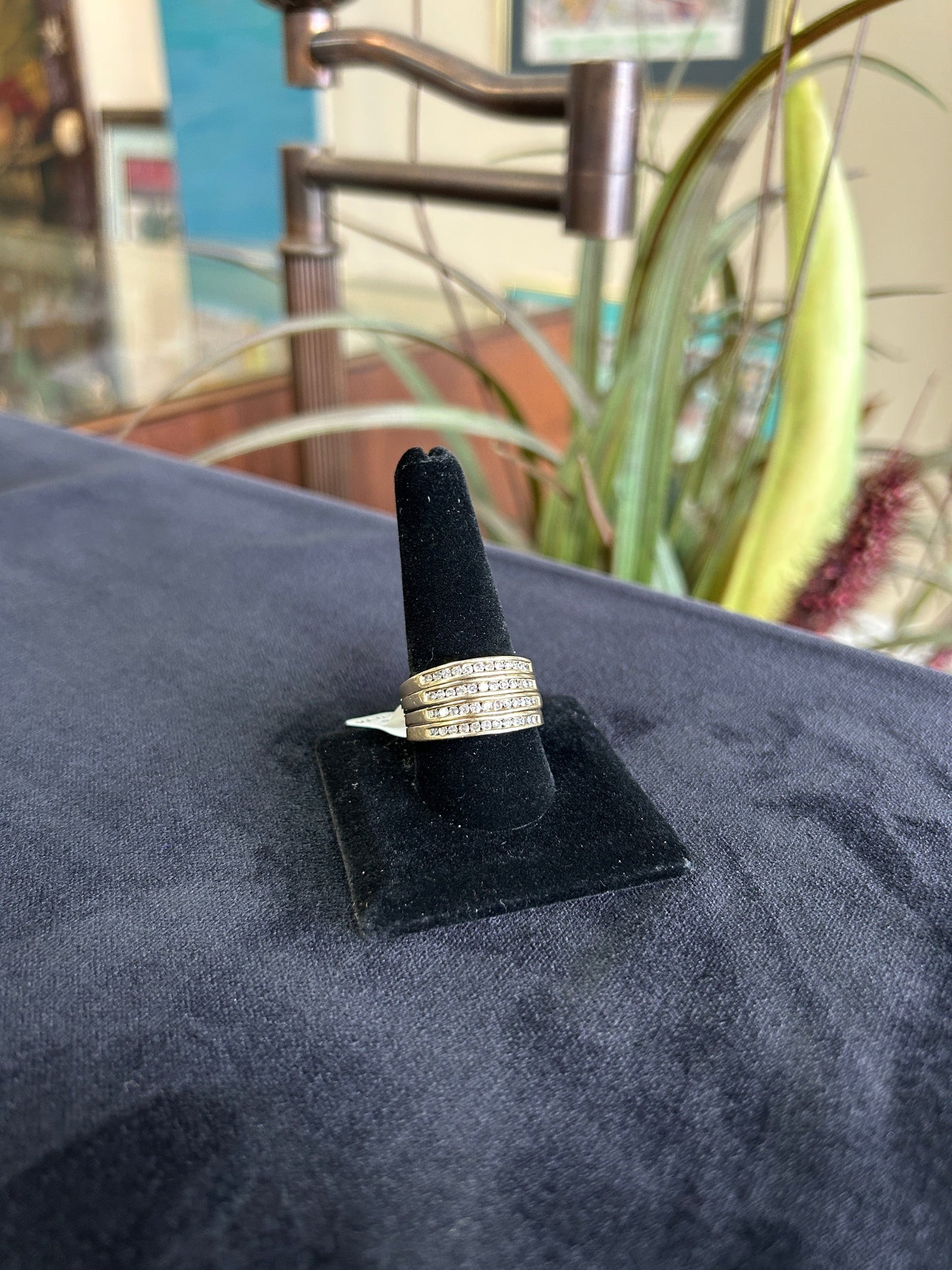 Four Row Diamond Yellow Gold Statement Ring