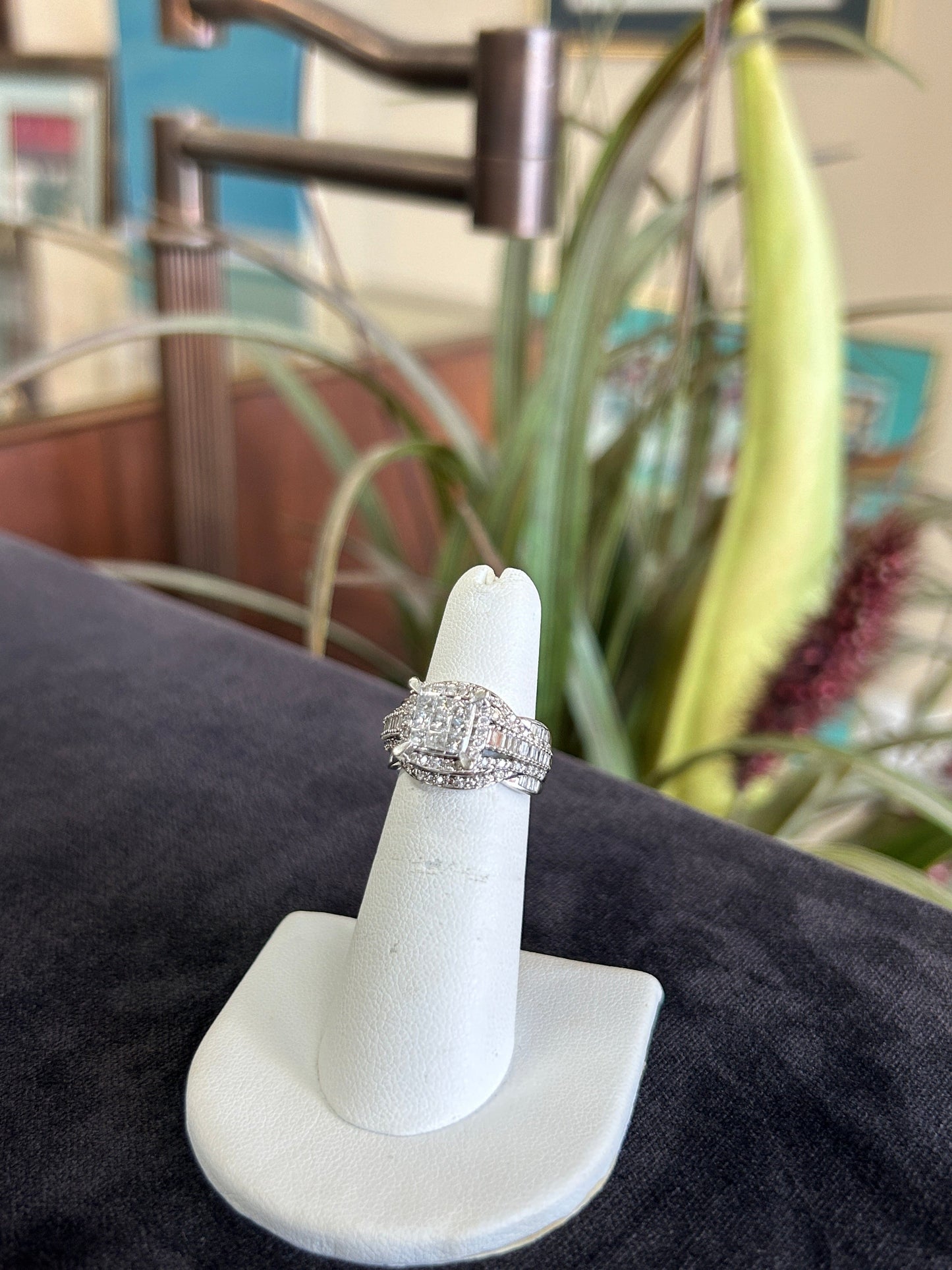 Cluster Invisible Set Diamond White Gold Ornate Engagement Ring