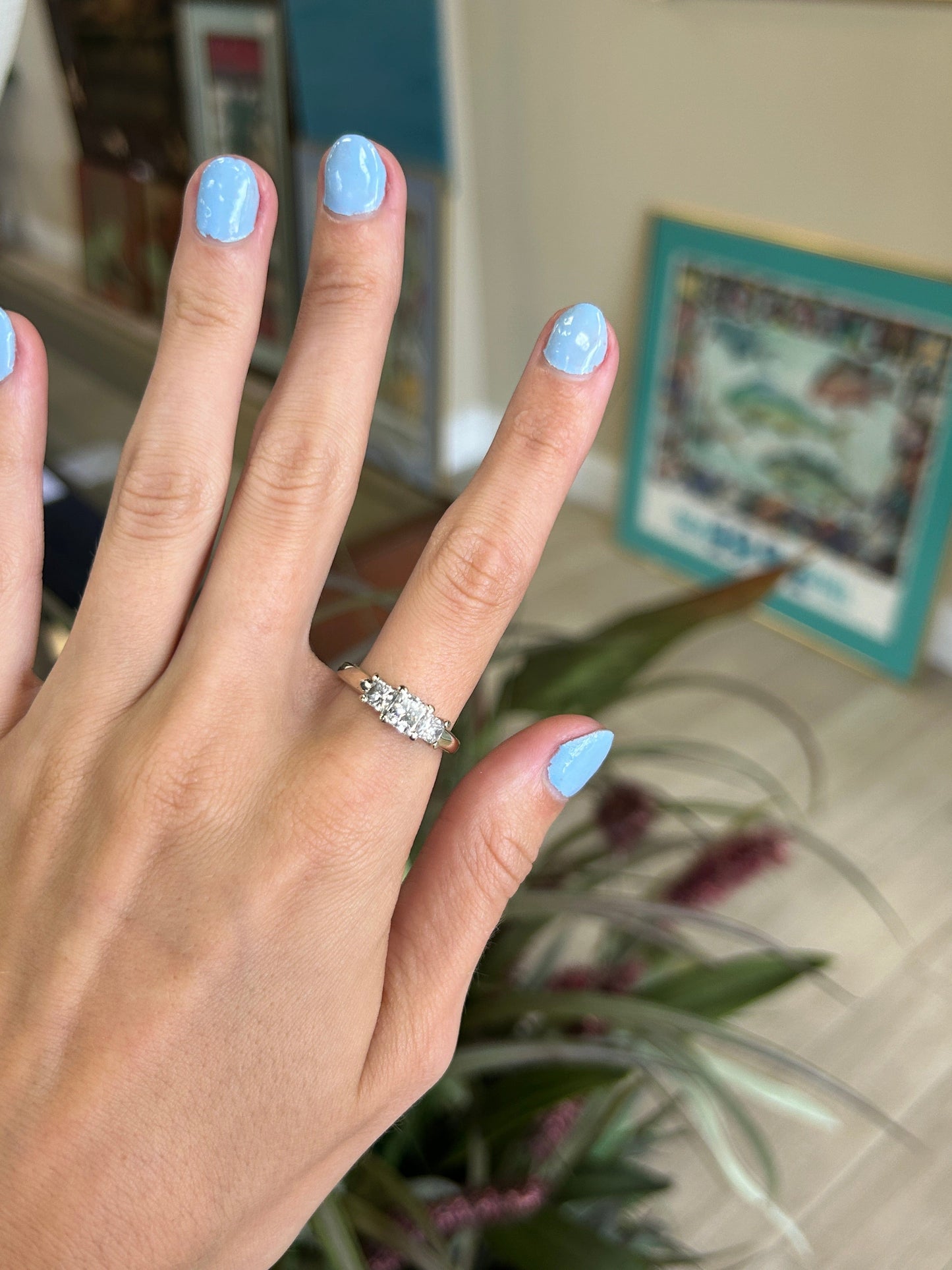 Three Stone Princess Cut Diamond Engagement Ring