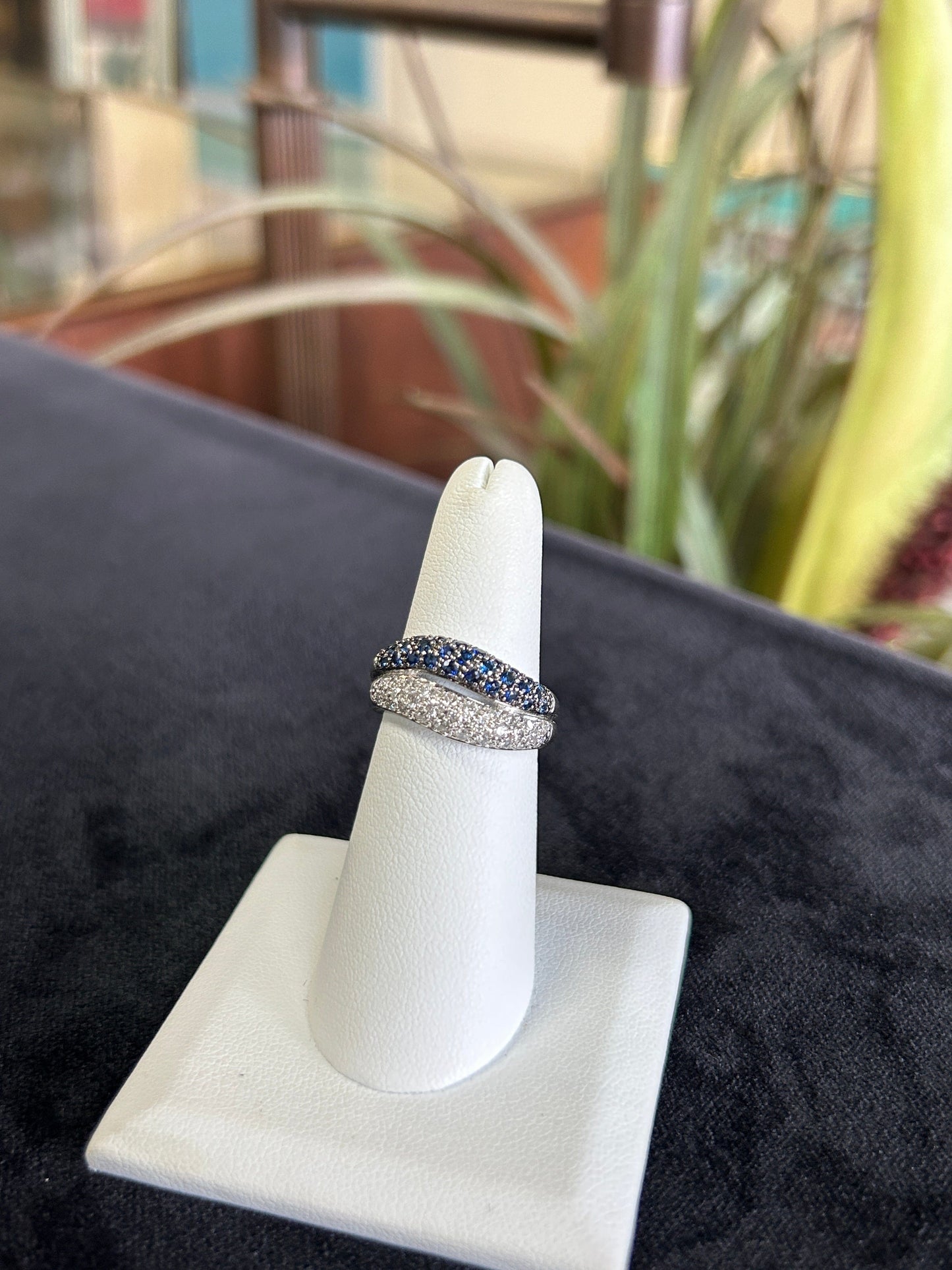 Unique Diamond and Sapphire White Gold Band