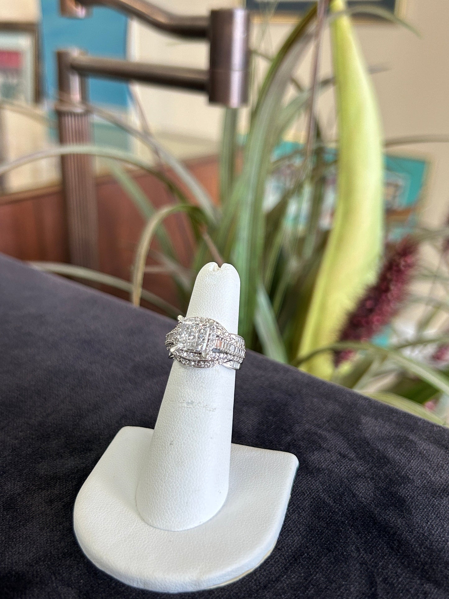 Cluster Invisible Set Diamond White Gold Ornate Engagement Ring