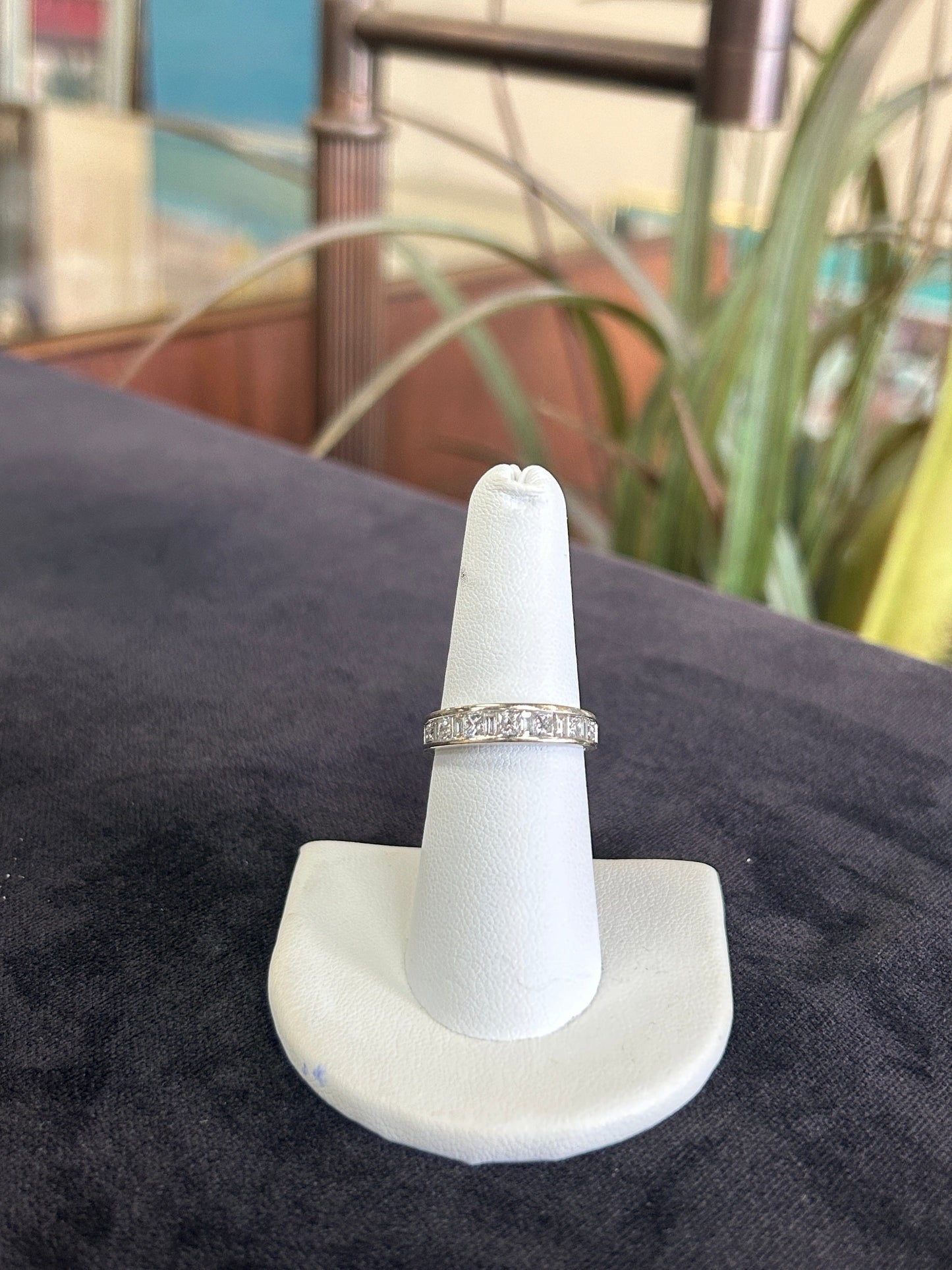 Princess and Baguette Cut White Gold Band