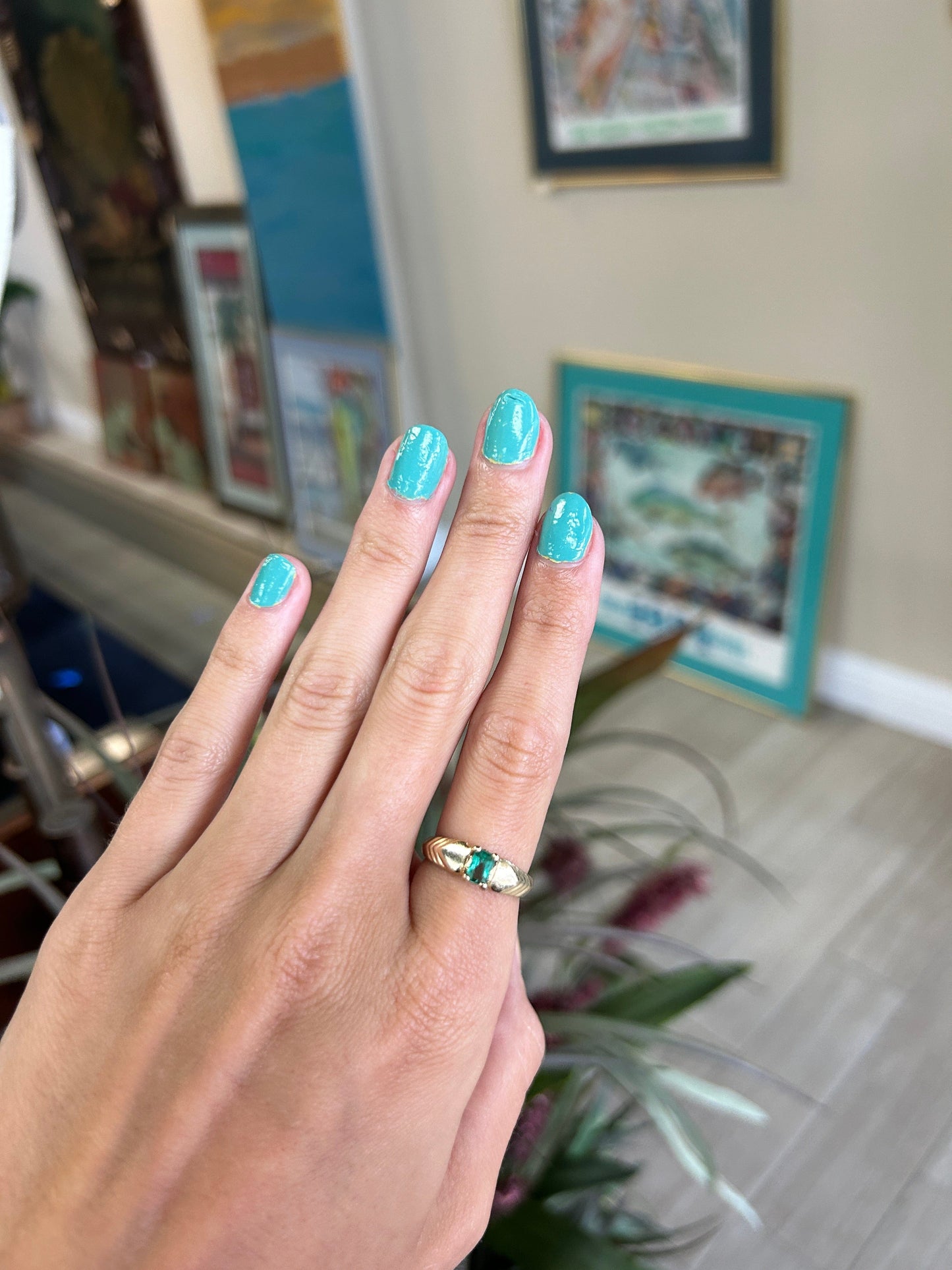 Minimalistic Green Gemstone Ring in Yellow Gold