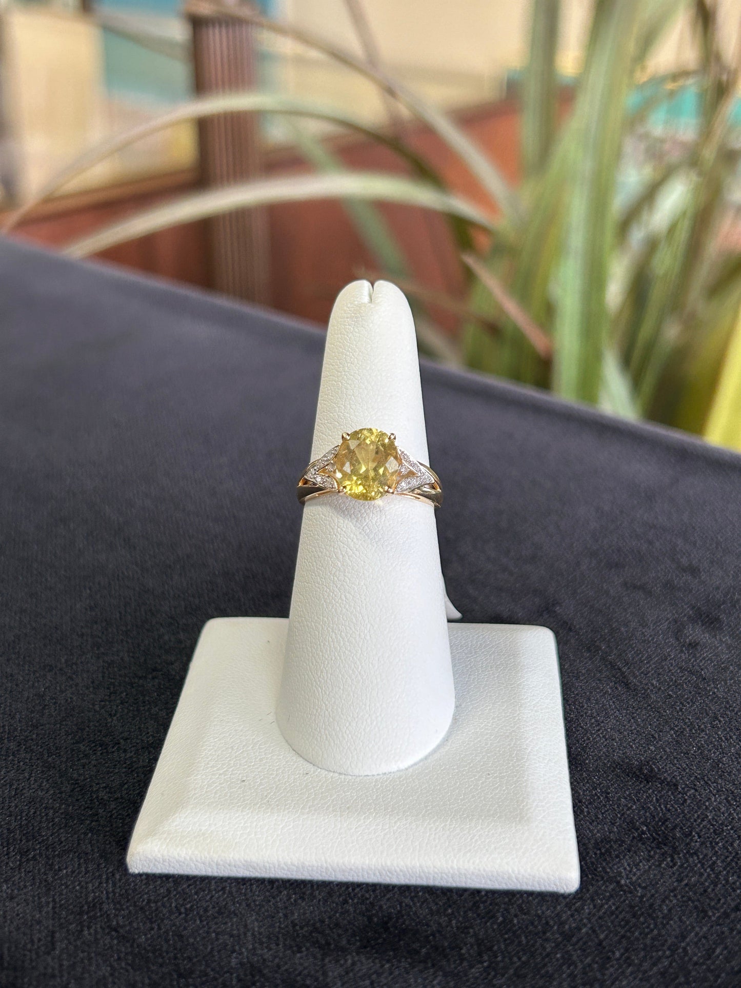 Citrine Gemstone and Diamond Yellow Gold Ring