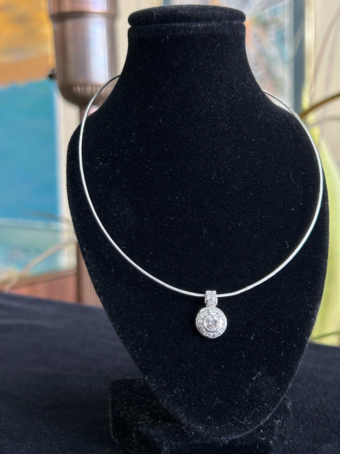 .69 Carat White Gold Diamond Pendant and Wire Chain