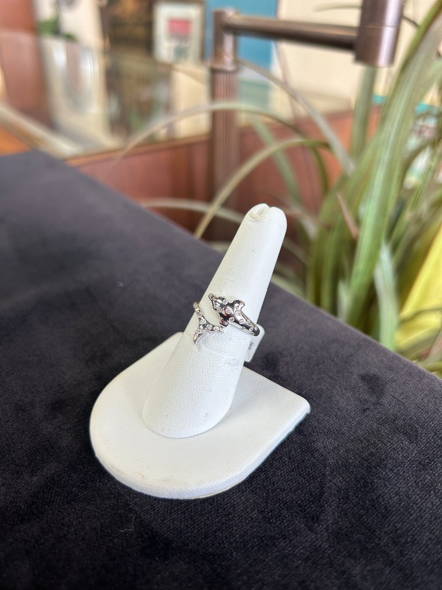 Diamond Dolphin Ring in White Gold