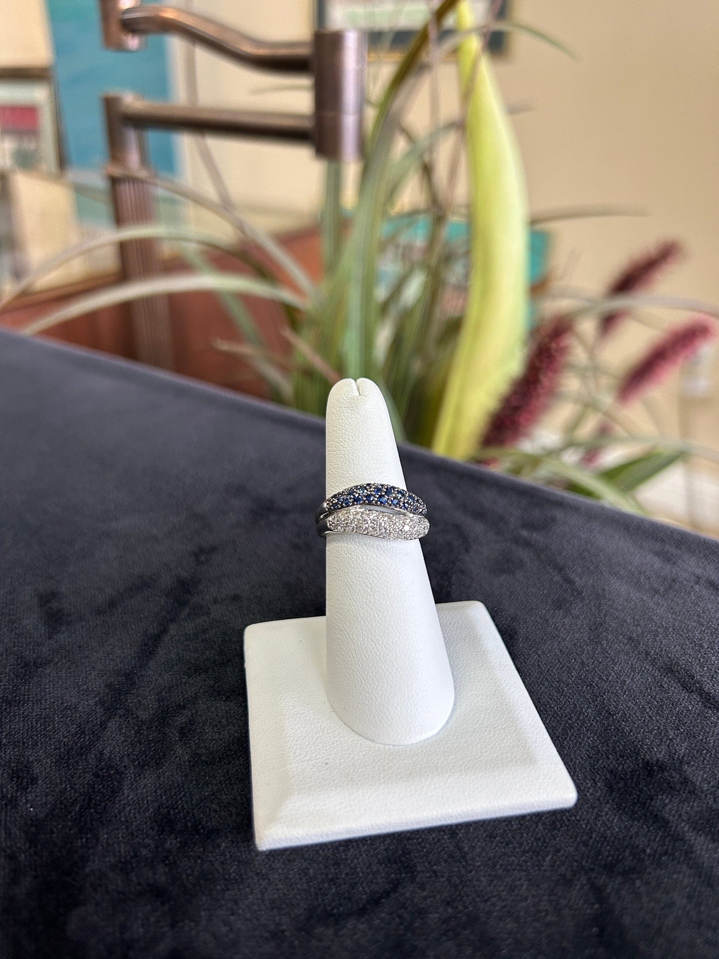 Unique Diamond and Sapphire White Gold Band