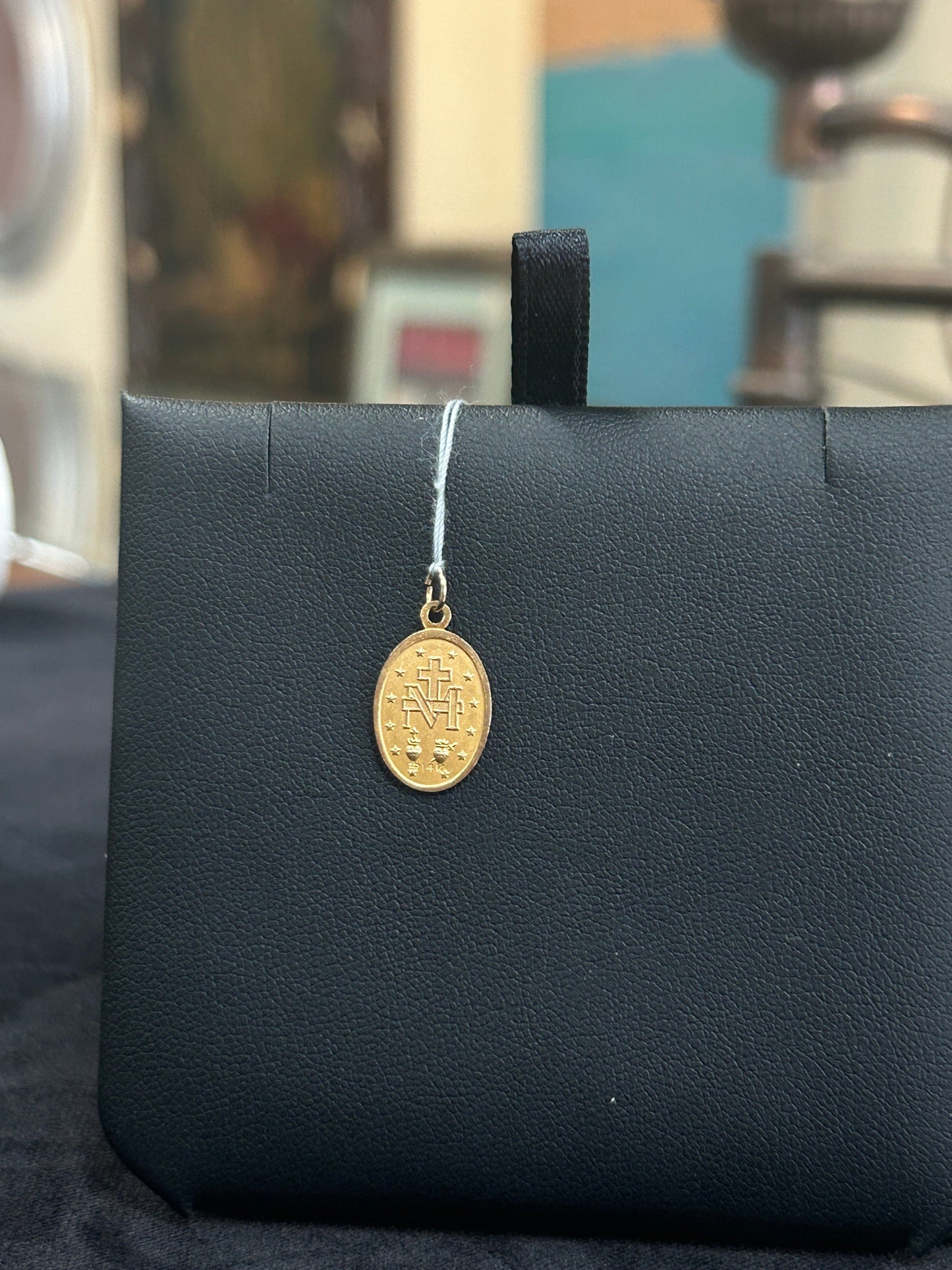 Miraculous Medal Mother Mary Yellow Gold Pendant