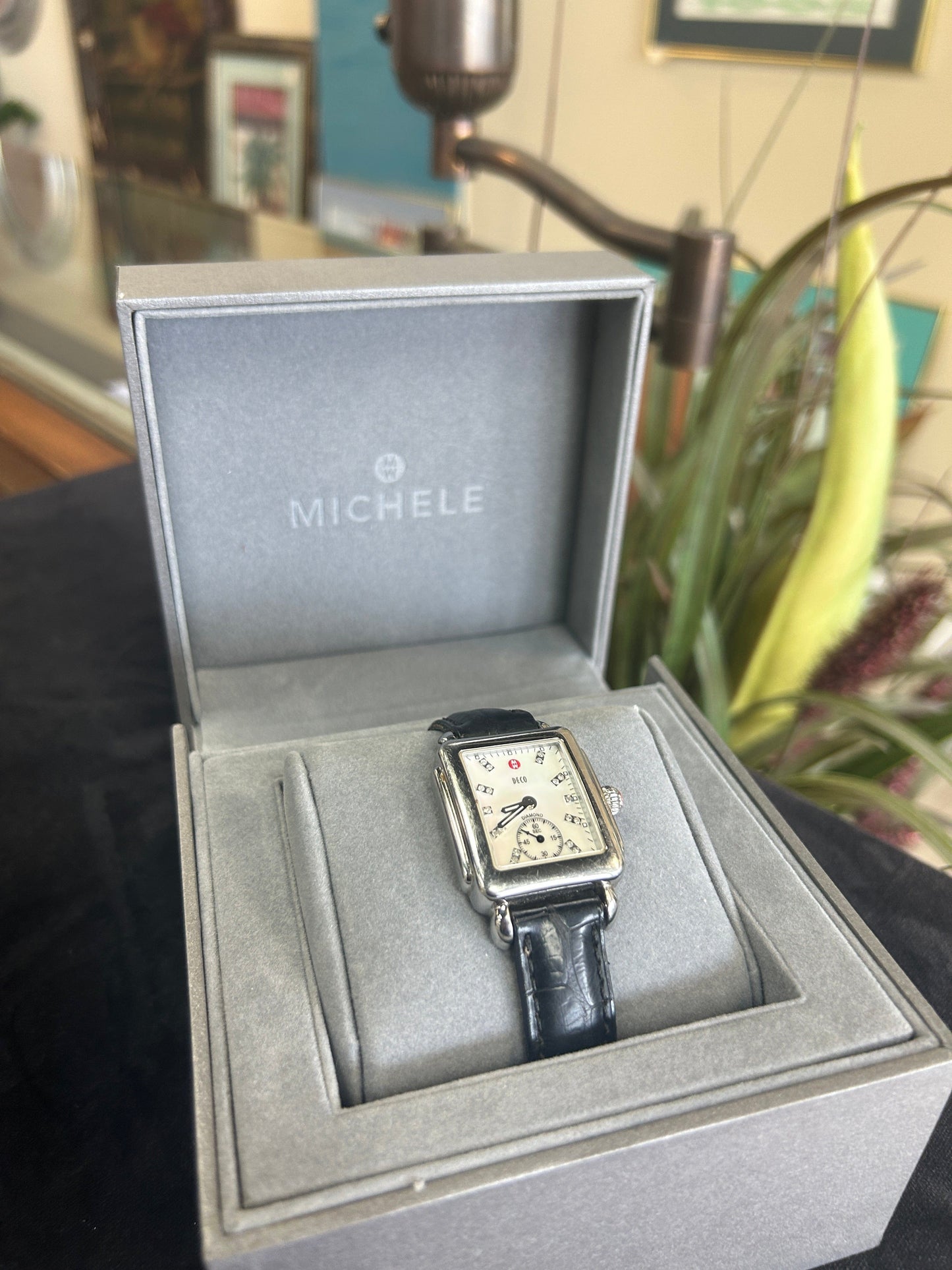 Michelle Art Deco 16 Watch with Genuine Black Alligator Band