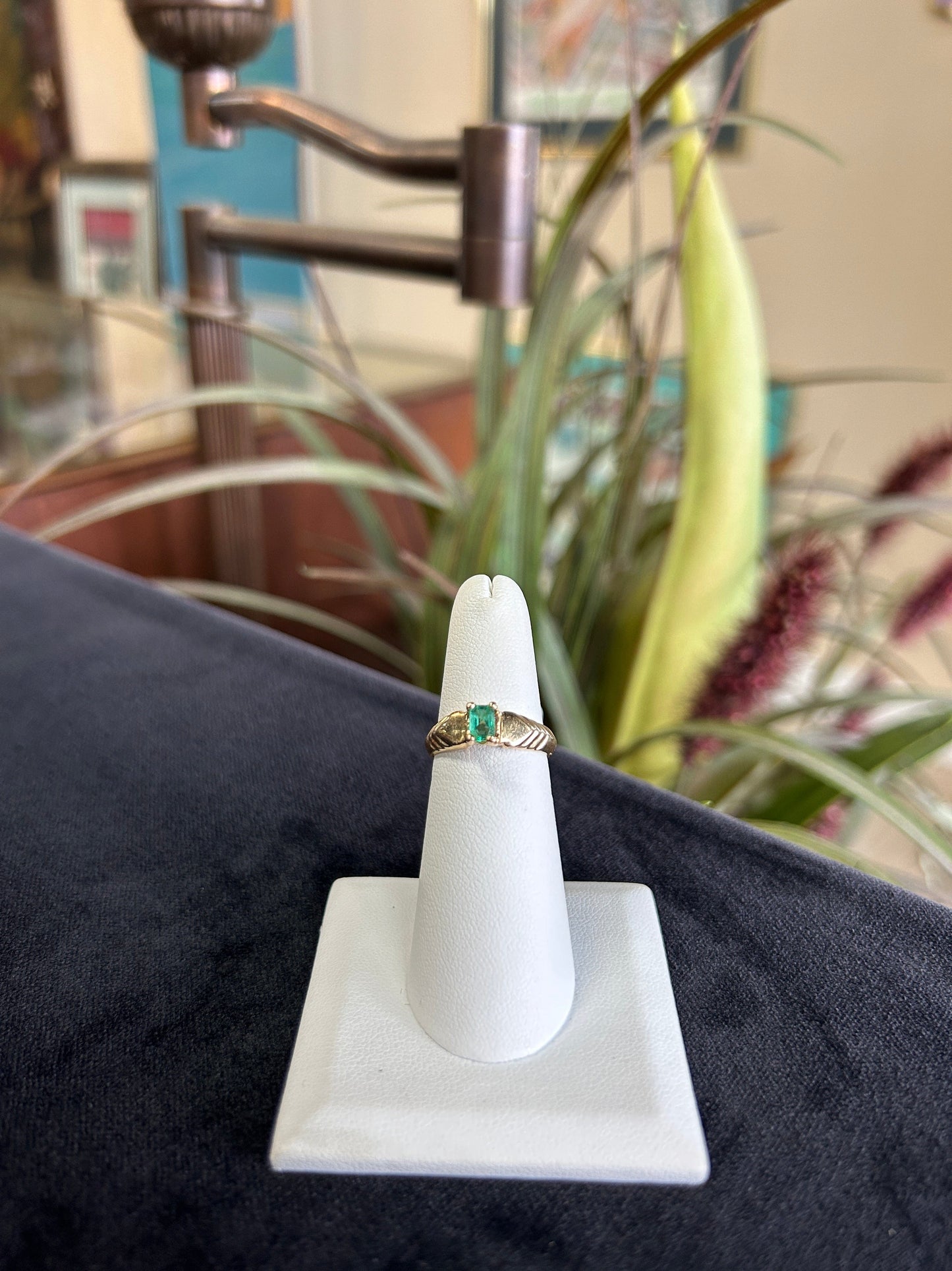 Minimalistic Green Gemstone Ring in Yellow Gold