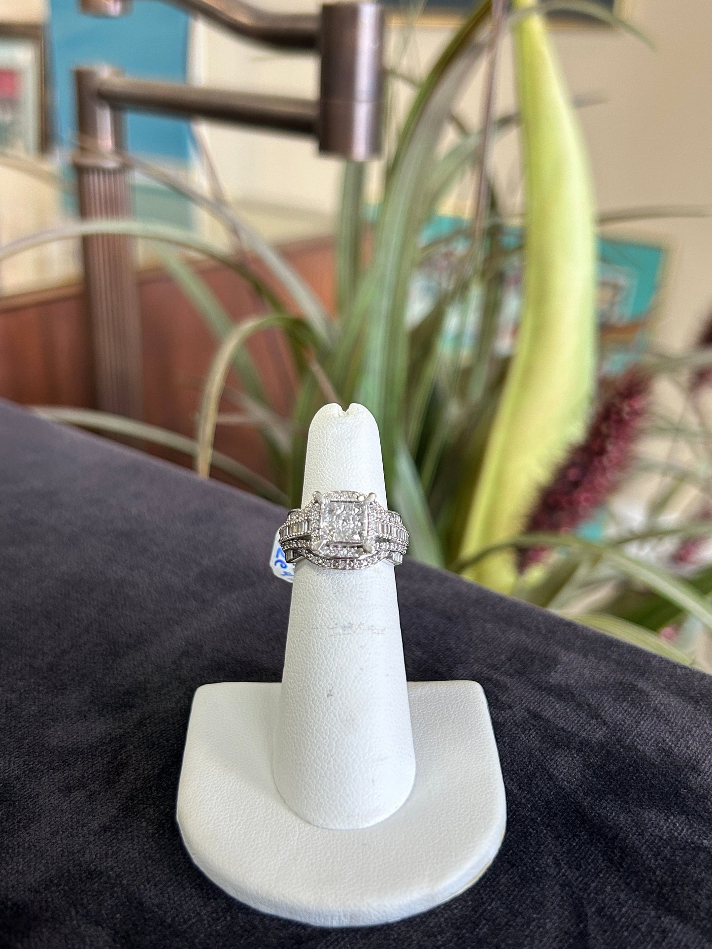 Cluster Invisible Set Diamond White Gold Ornate Engagement Ring