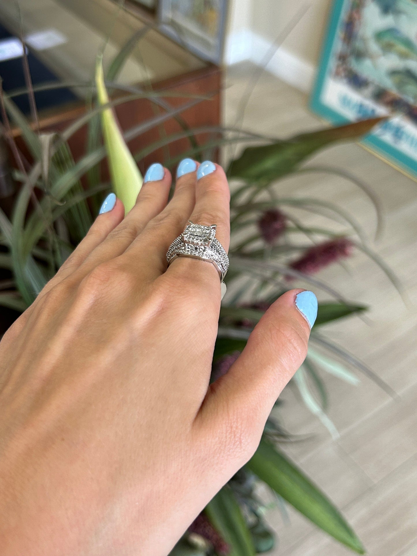 Cluster Invisible Set Diamond White Gold Ornate Engagement Ring