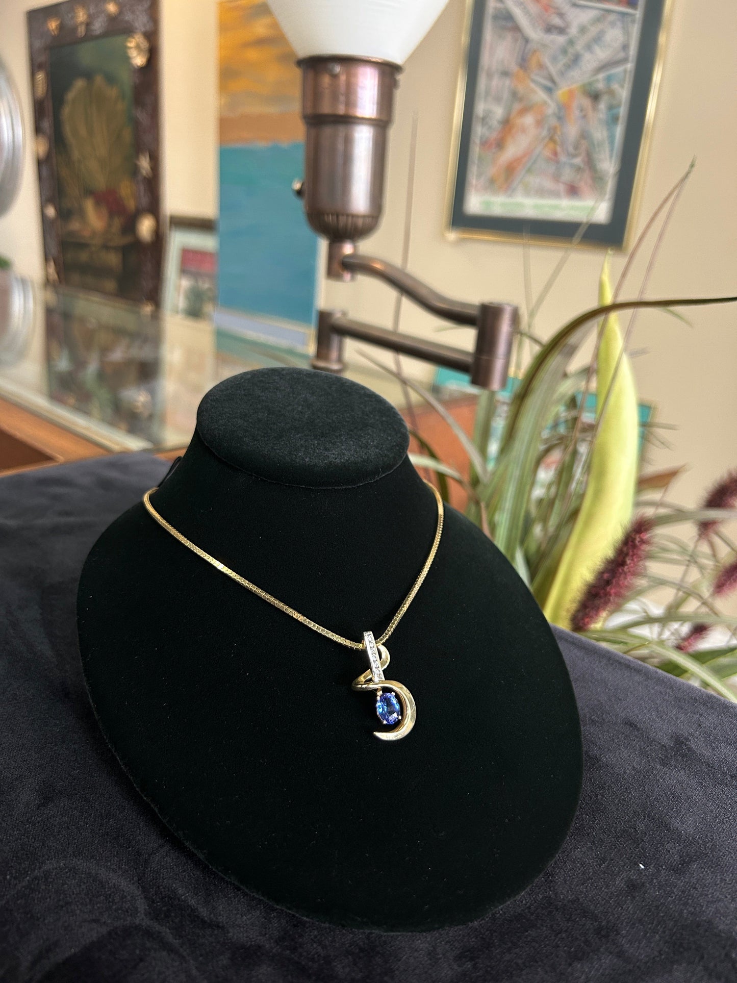 Tanzanite and Diamond White Gold and Yellow Gold Pendant Necklace