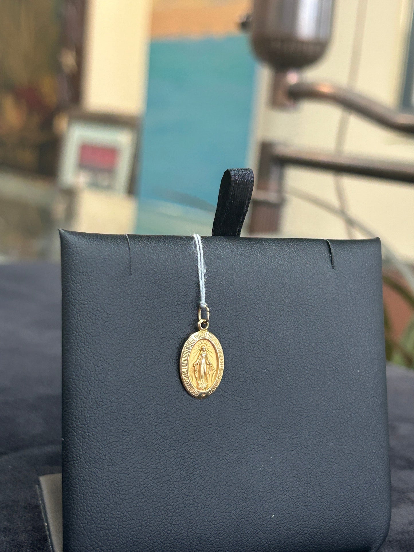 Miraculous Medal Mother Mary Yellow Gold Pendant