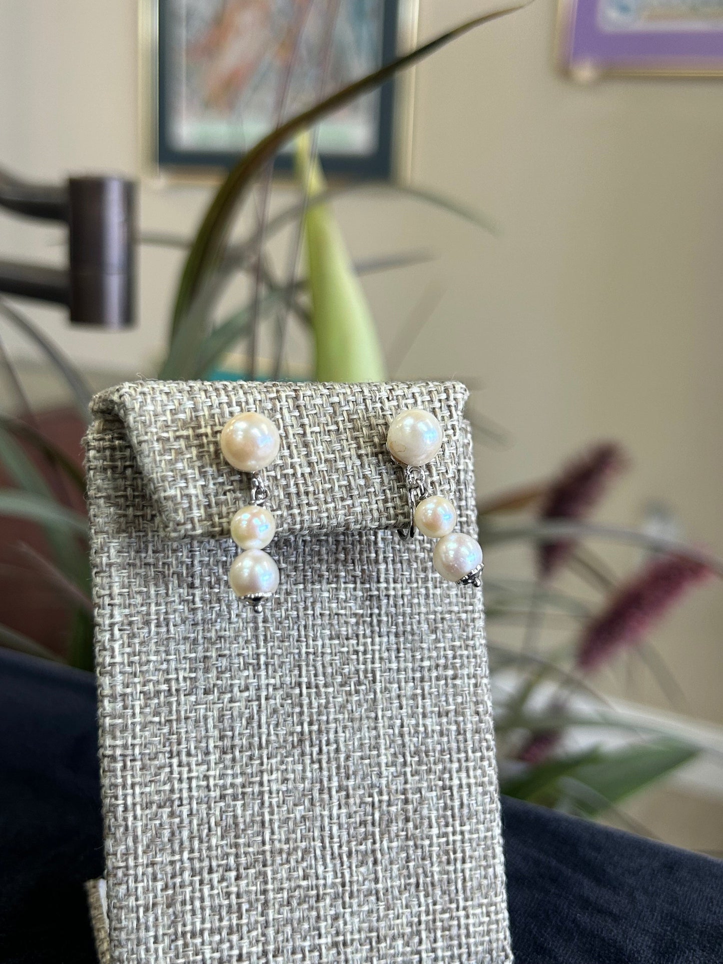 Freshwater Pearl Dangle Drop Earrings White Gold