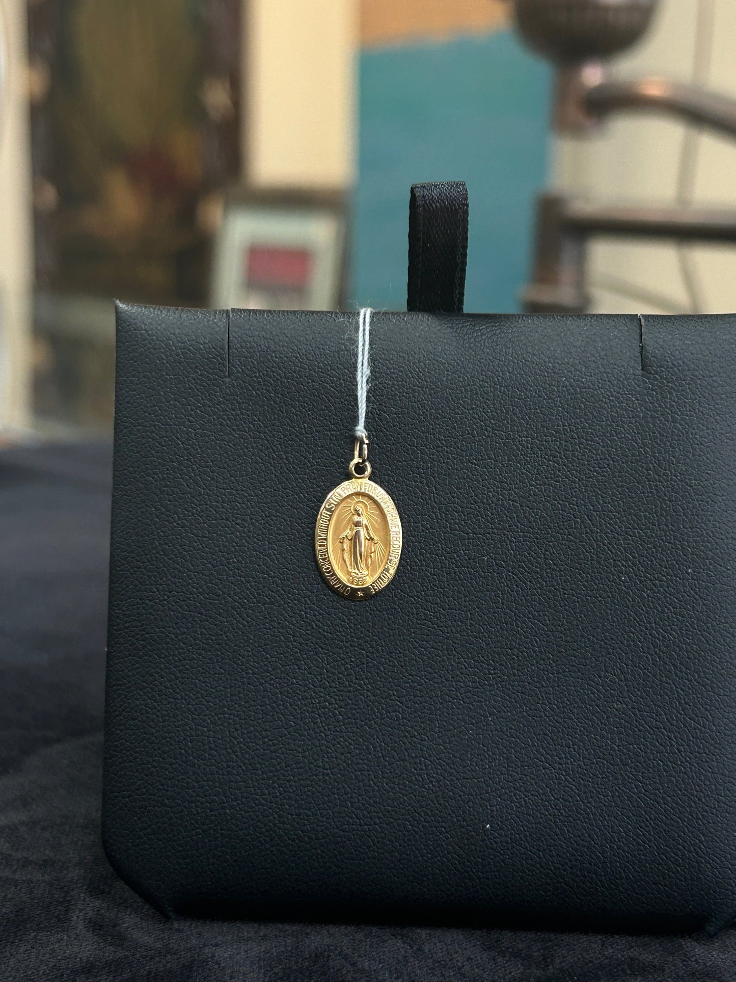 Miraculous Medal Mother Mary Yellow Gold Pendant