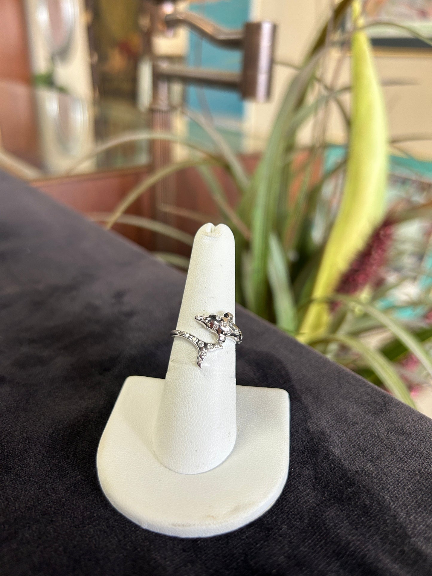 Diamond Dolphin Ring in White Gold