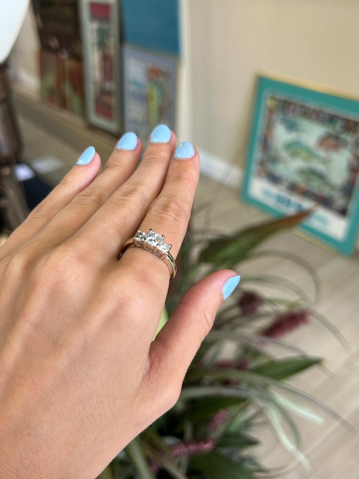 Three Stone Princess Cut Diamond Engagement Ring