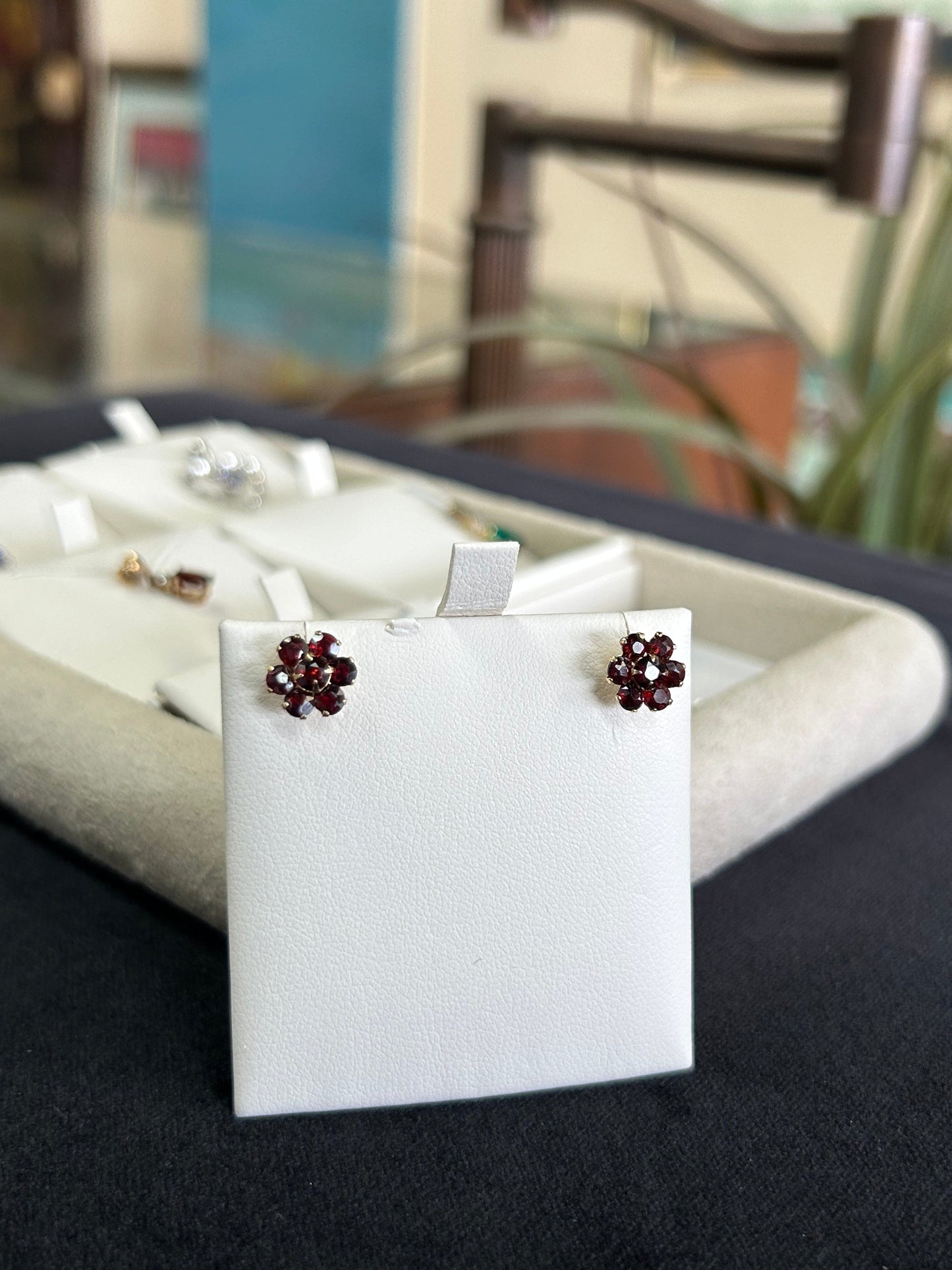 Flower Shaped Cluster Garnet Gemstone Earrings