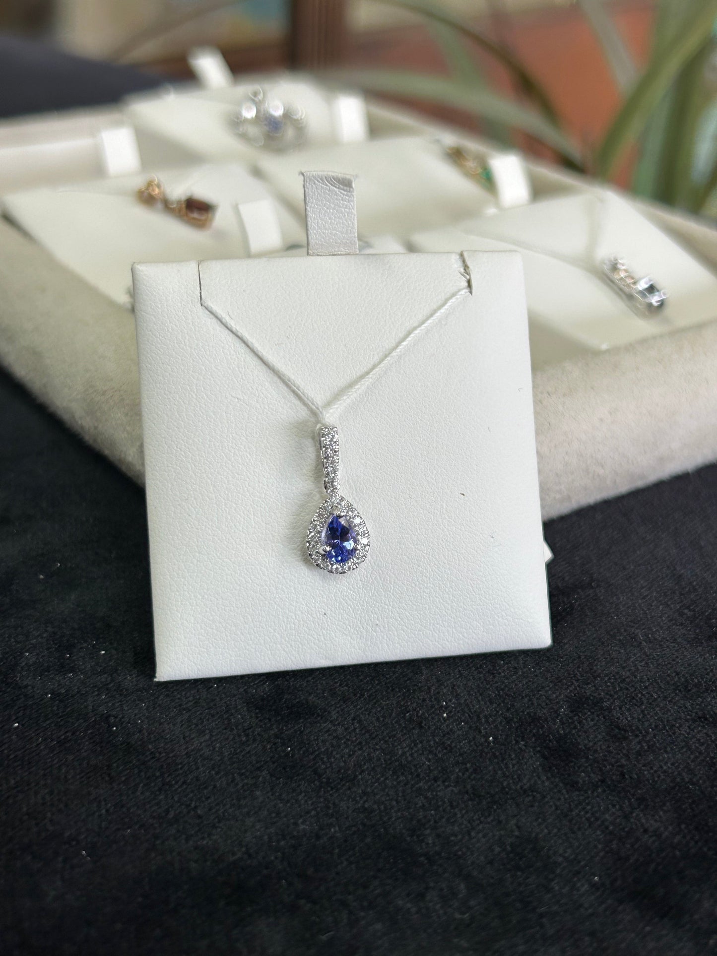 Tanzanite and Natural Diamonds Tear Drop Gemstone Charm Pendant