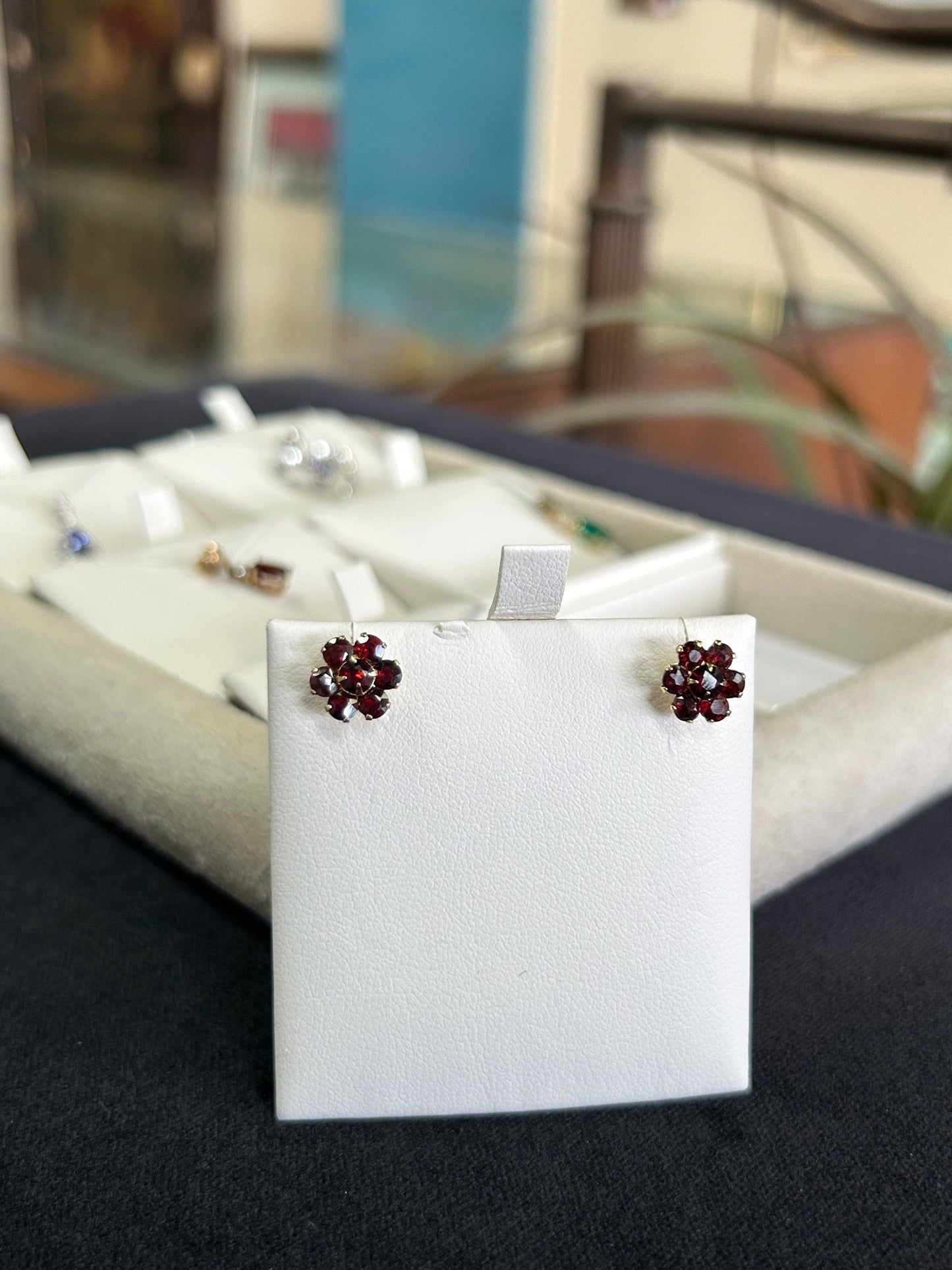 Flower Shaped Cluster Garnet Gemstone Earrings