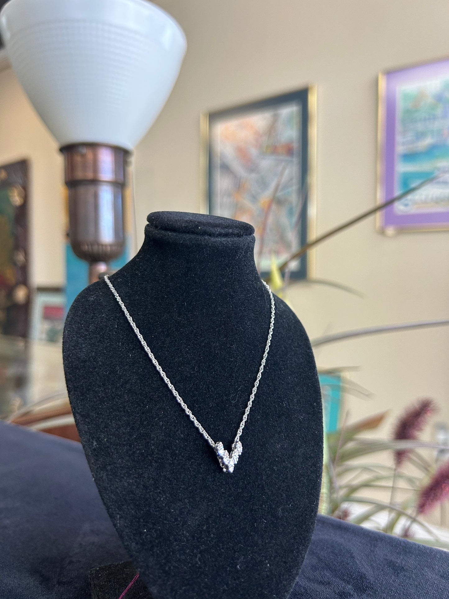 White Gold Five Diamond Pendant Woman's Necklace