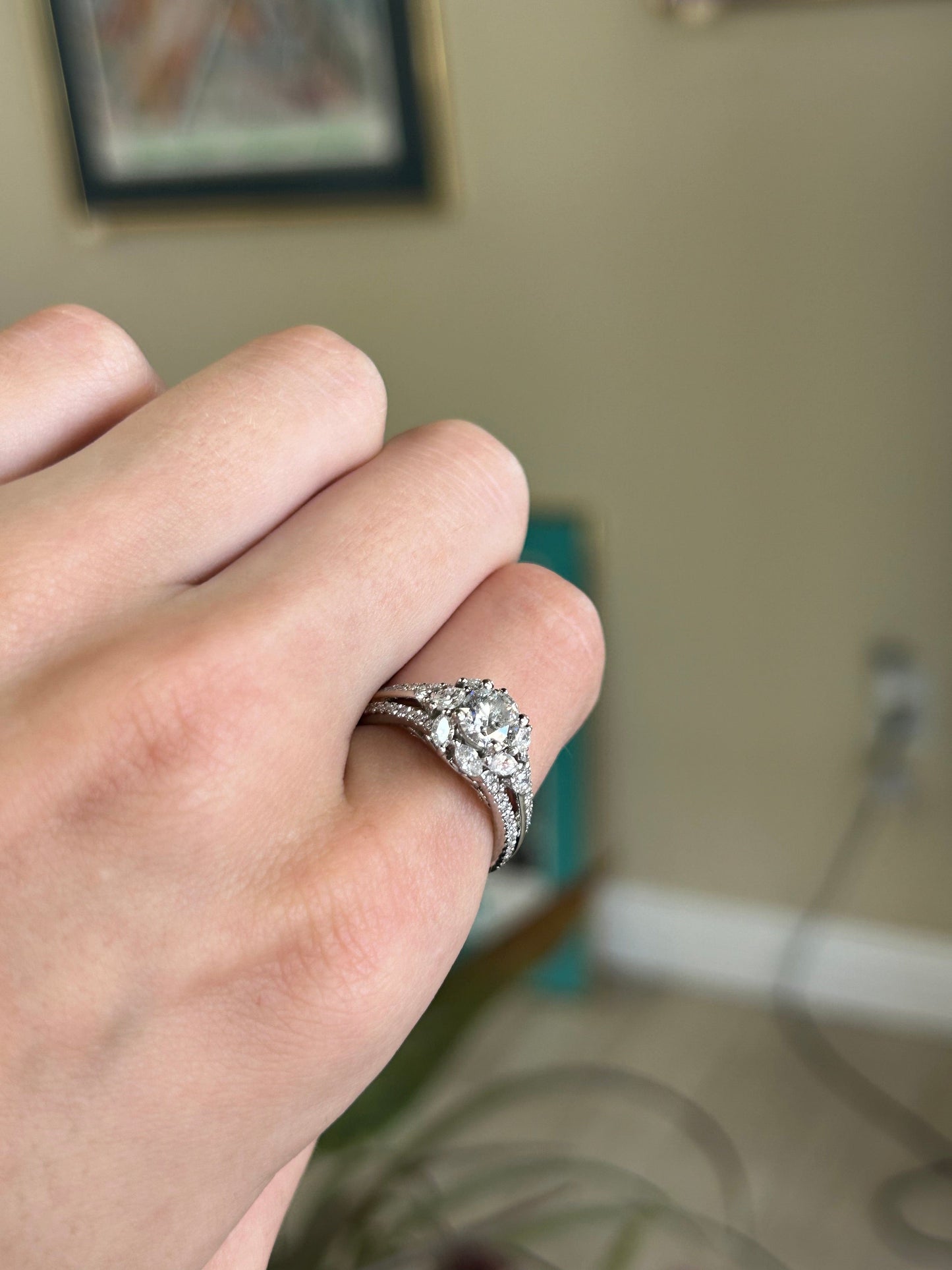 Adraianna Papell 1 3/8CTW Natural Round Diamond with Marquise Halo Engagement Ring