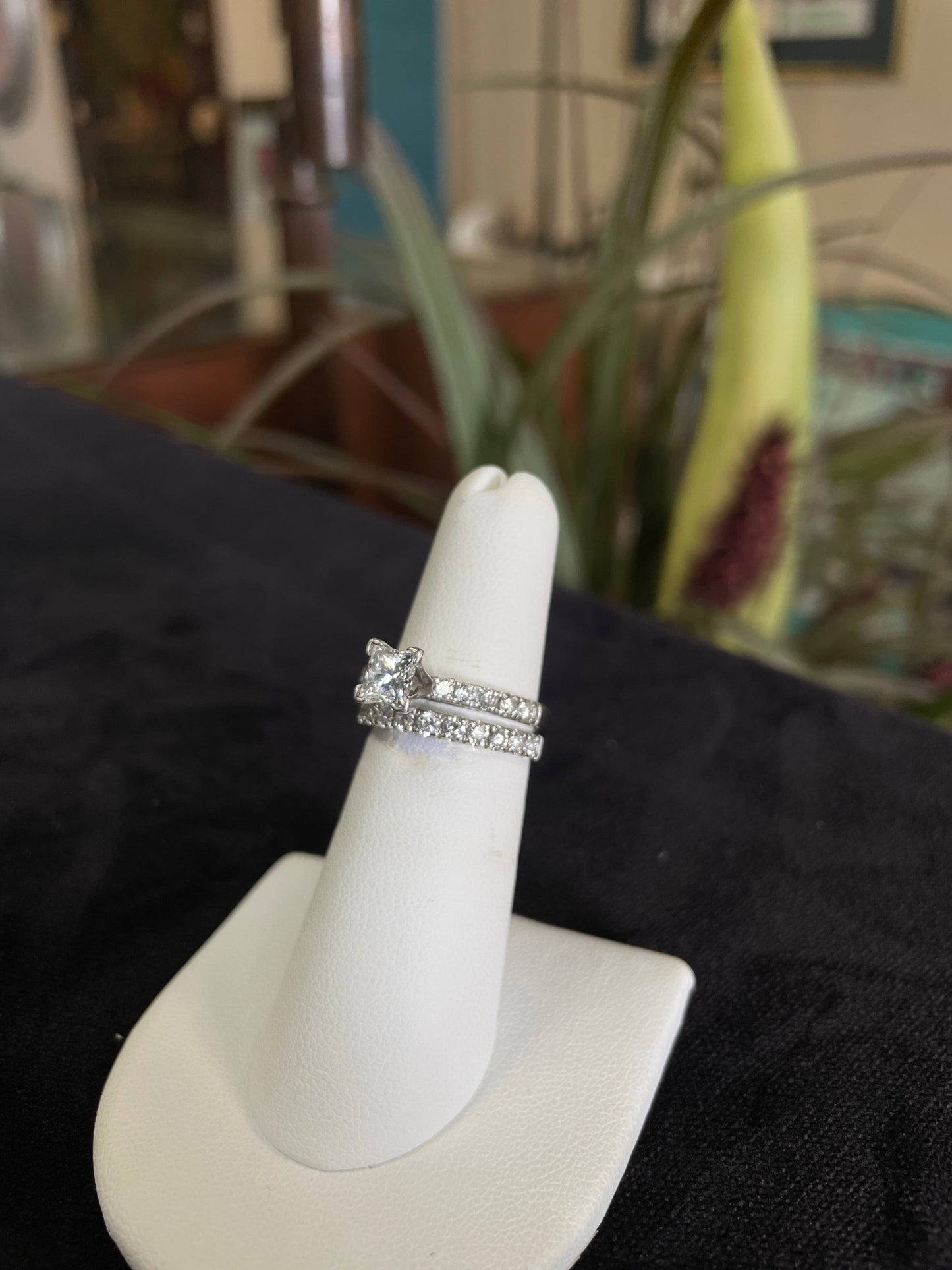 Leo Princess Cut Diamond Engagement Ring and Band 1.22CTW I/VS1