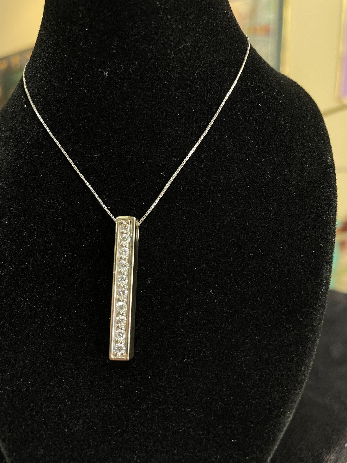 Diamond Bar White Gold Pendant Necklace