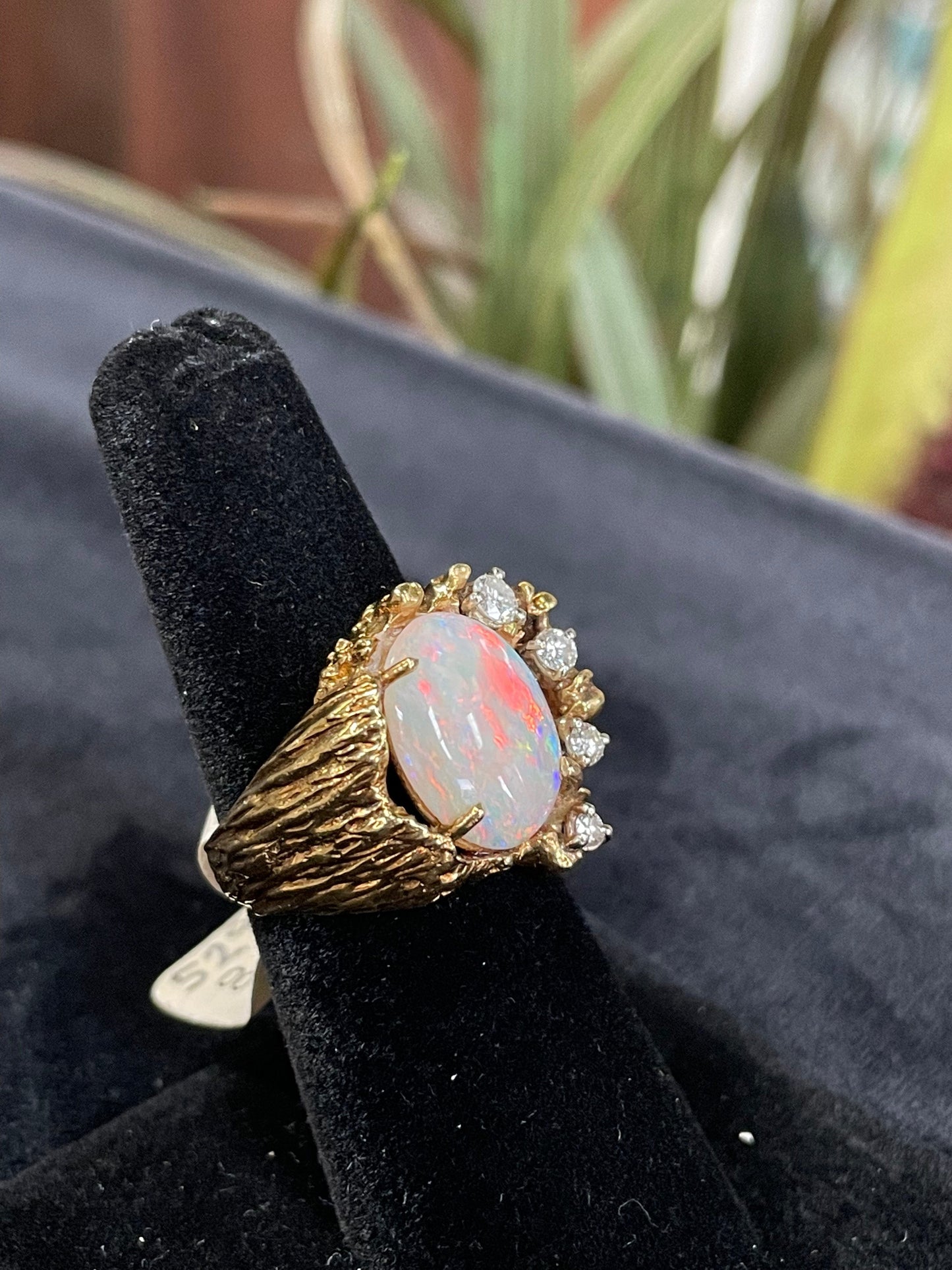 Opal and Diamond 18K Yellow Gold Gemstone Ring