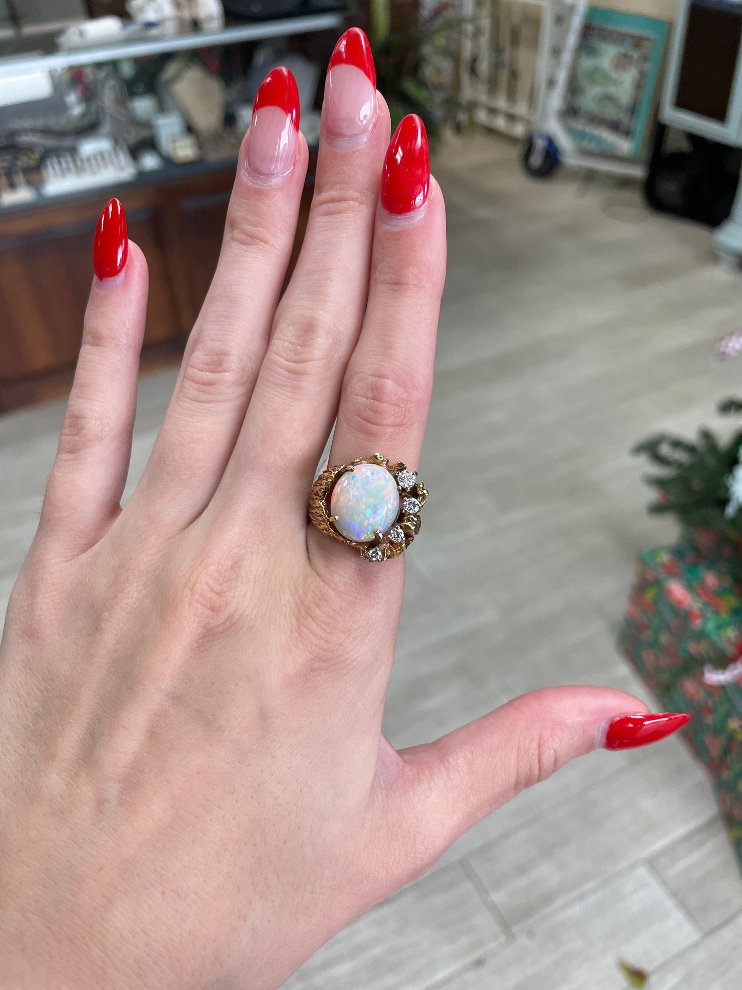 Opal and Diamond 18K Yellow Gold Gemstone Ring