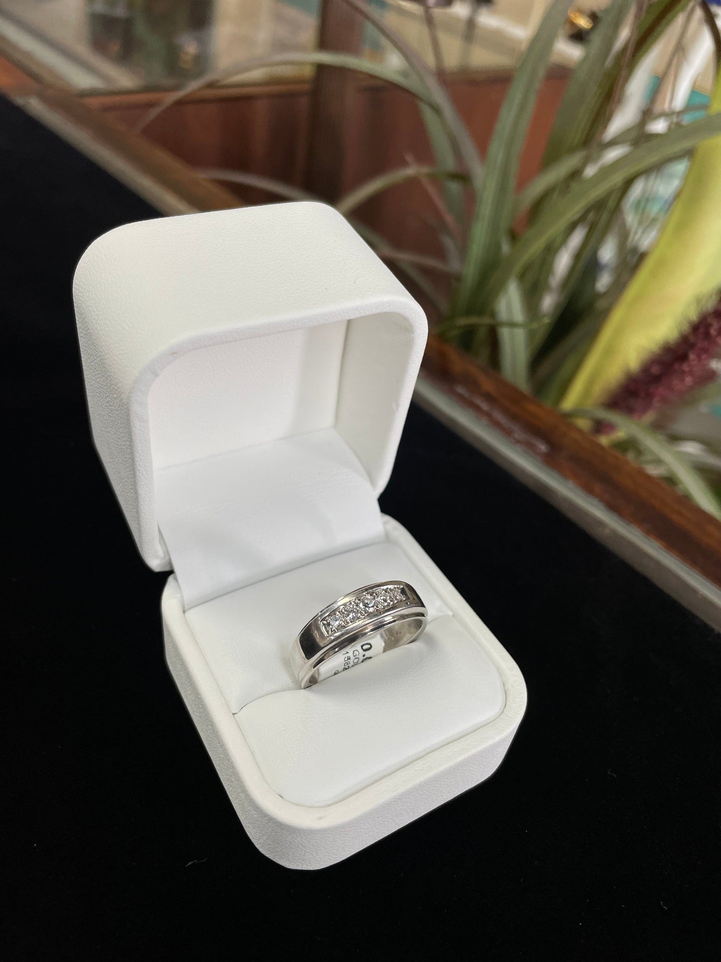 Diamond White Gold Band Men's Ring