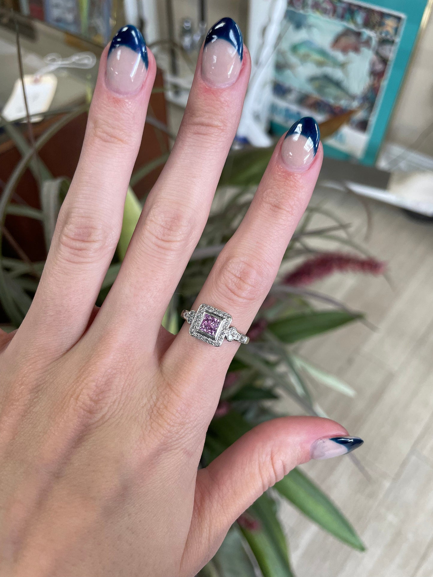 Pink Gemstone Diamond White Gold Ring