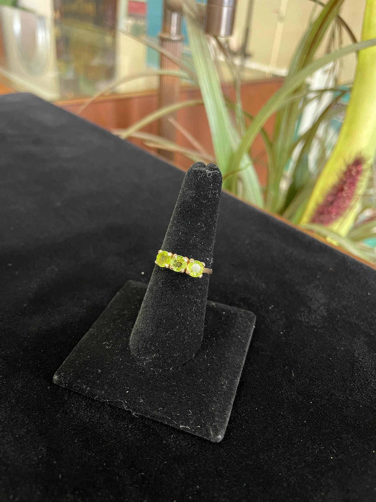 Three Stone Peridot Gemstone Ring