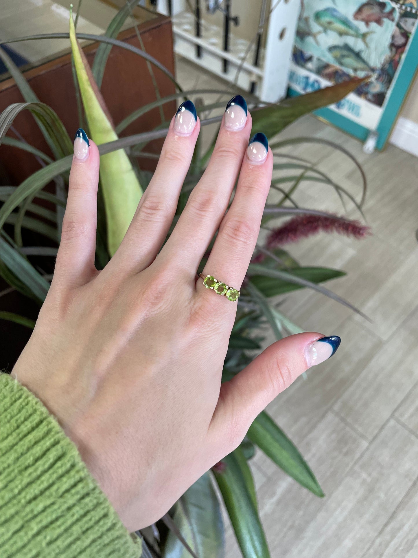 Three Stone Peridot Gemstone Ring