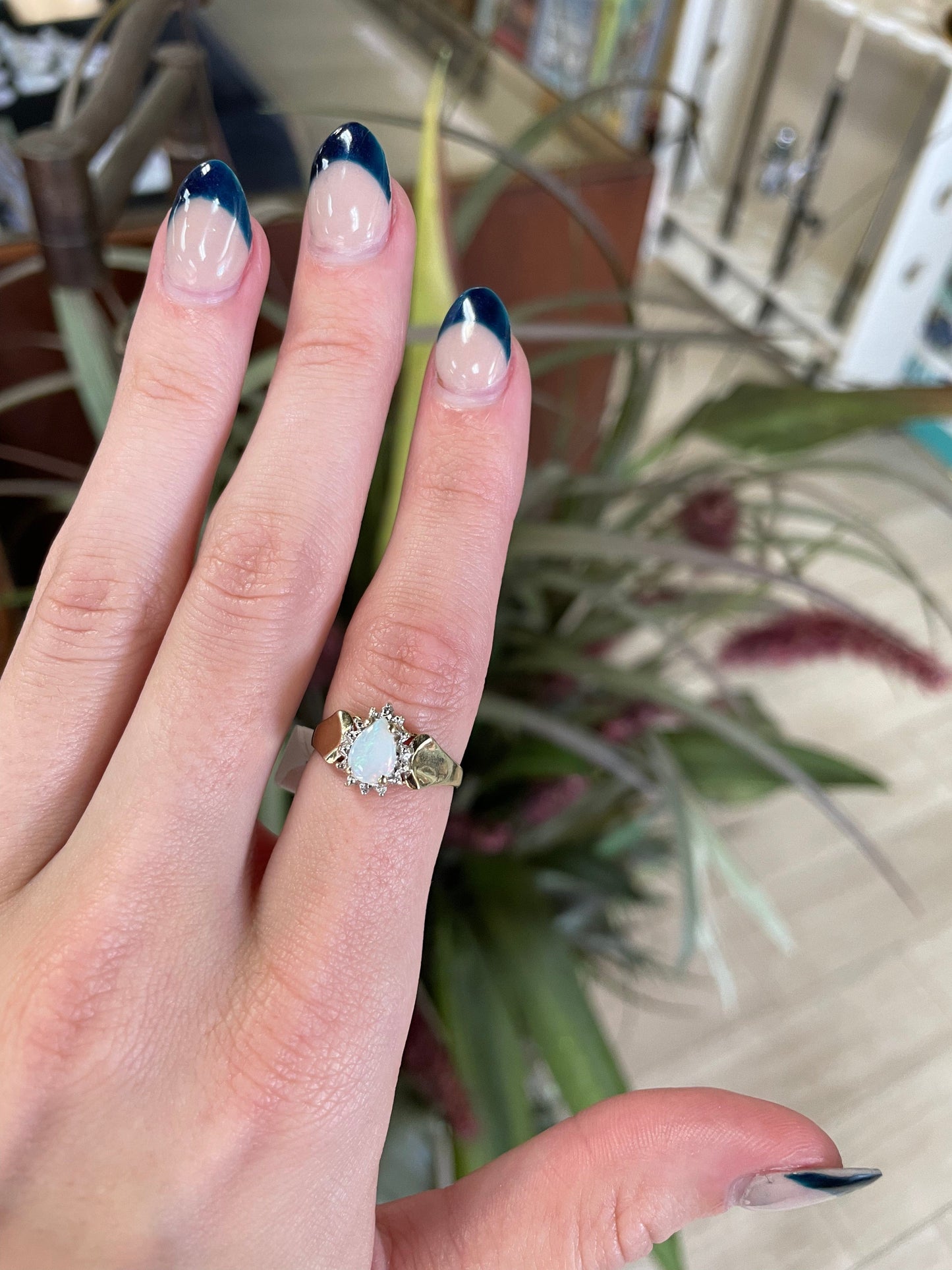 Vintage Pear Opal Gemstone Ring