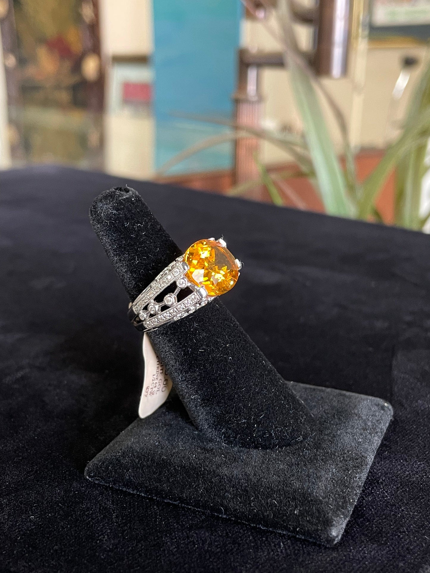 Large Citrine Diamond Statement Gemstone Ring
