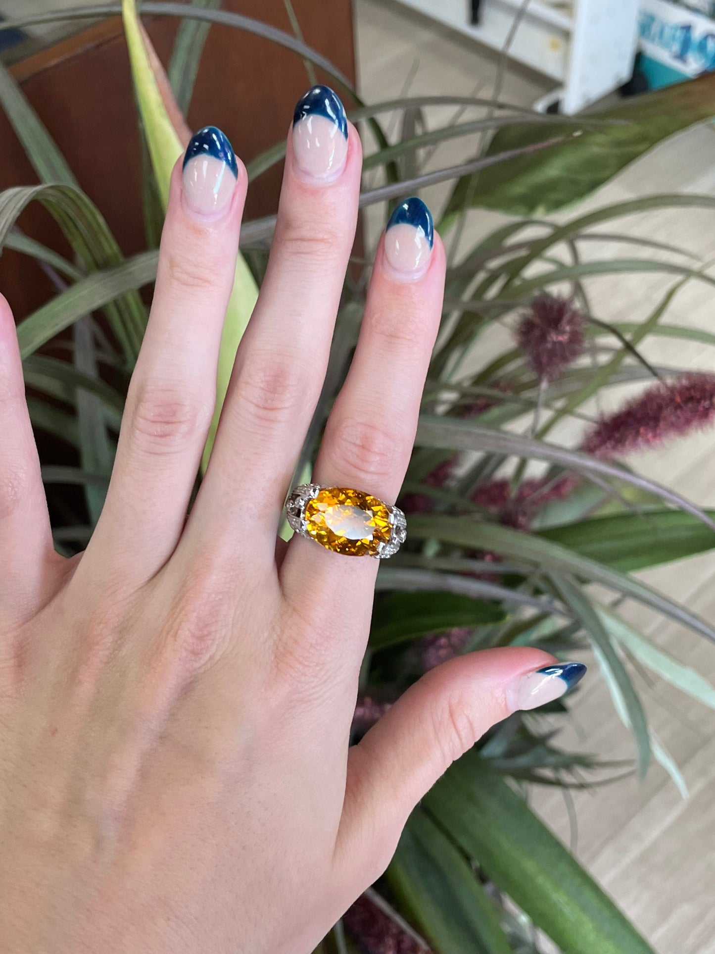 Large Citrine Diamond Statement Gemstone Ring