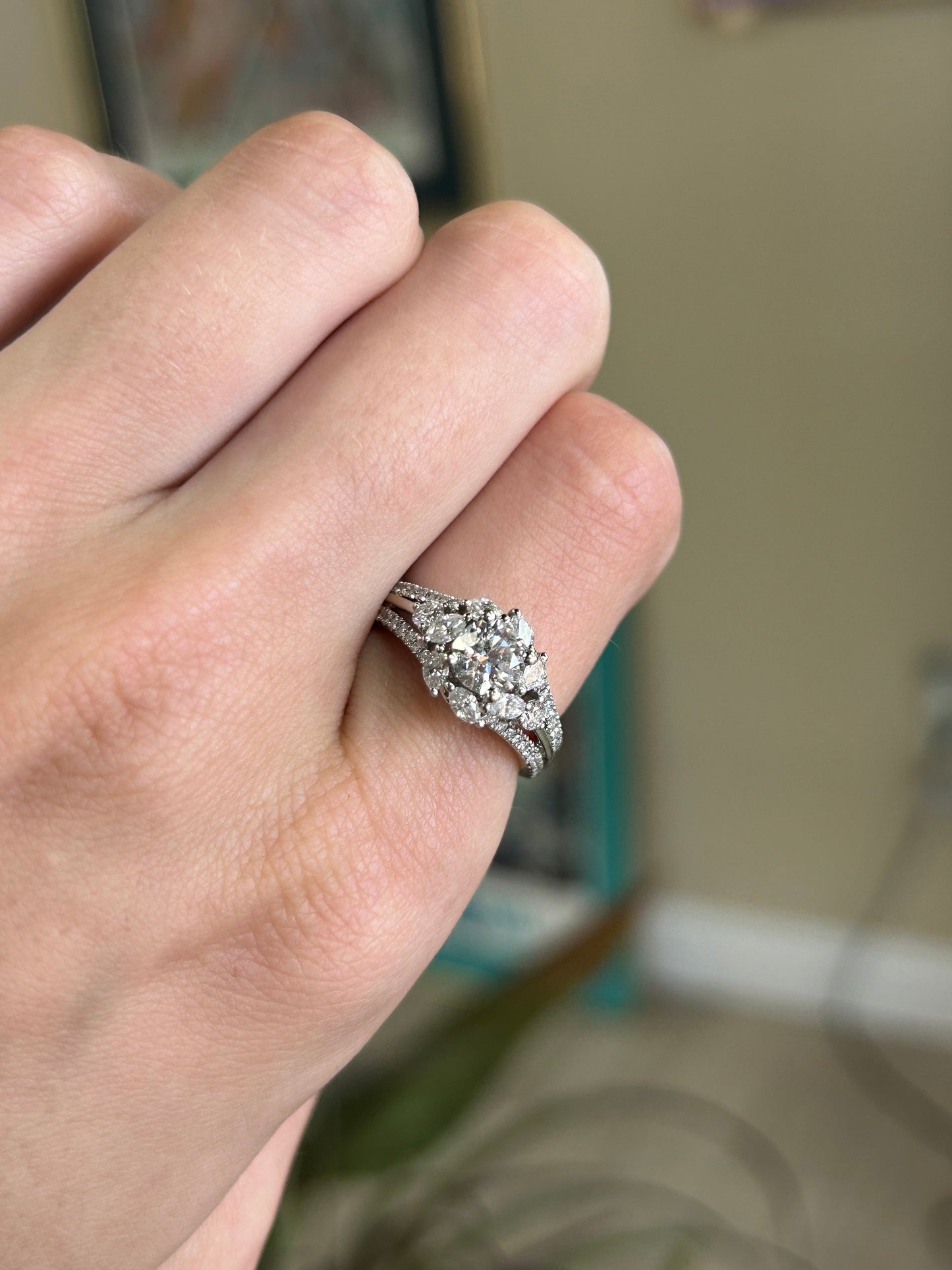 Adraianna Papell 1 3/8CTW Natural Round Diamond with Marquise Halo Engagement Ring