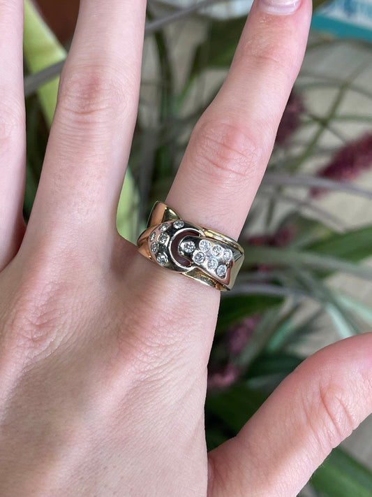 Two Toned Unique Celestial 14kt Diamond Ring